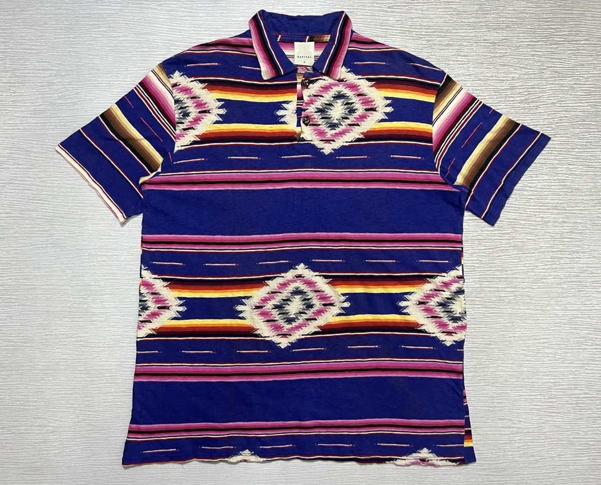 Kapital - Striped Aztec Polo Shirt