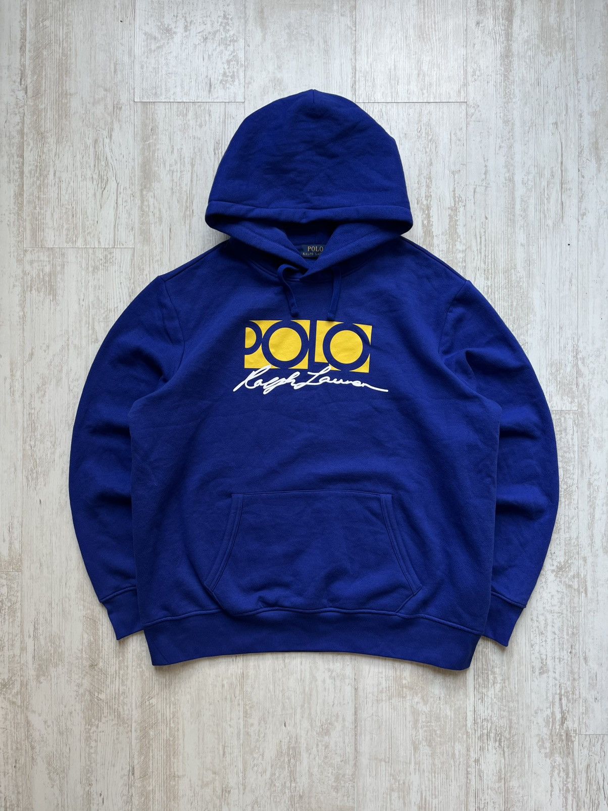 Polo Ralph Lauren × Vintage Polo Ralph Lauren Polo Box Yellow Logo Pohood Hoodie XL size Size US XL / EU 56 / 4 - 1 Thumbnail