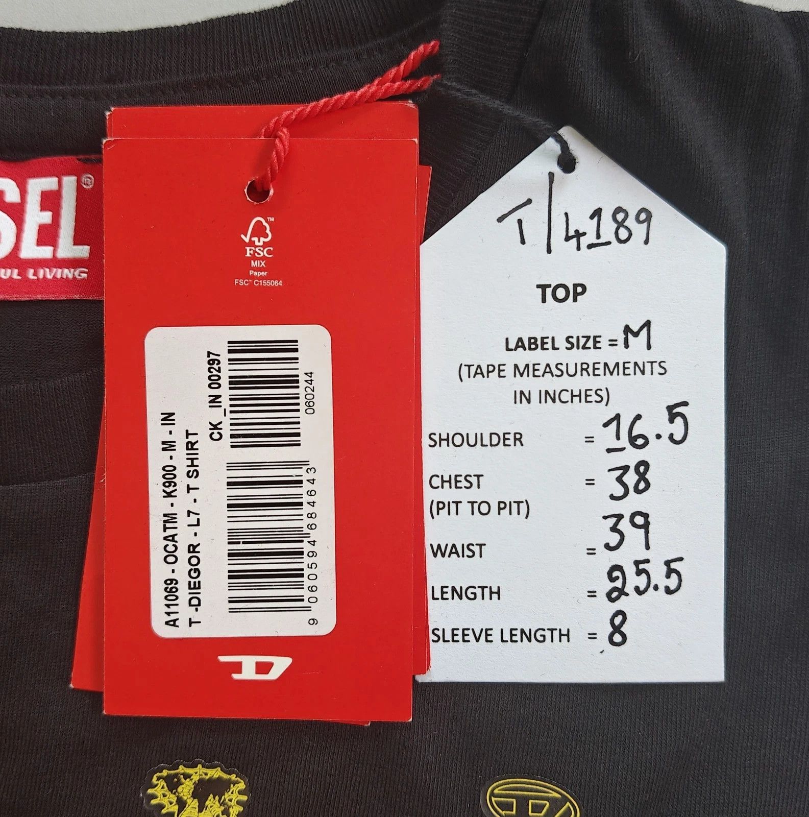 Diesel DIESEL Black T-shirt with DSL 78 Denim print T 4189 Size US M / EU 48-50 / 2 - 5 Thumbnail