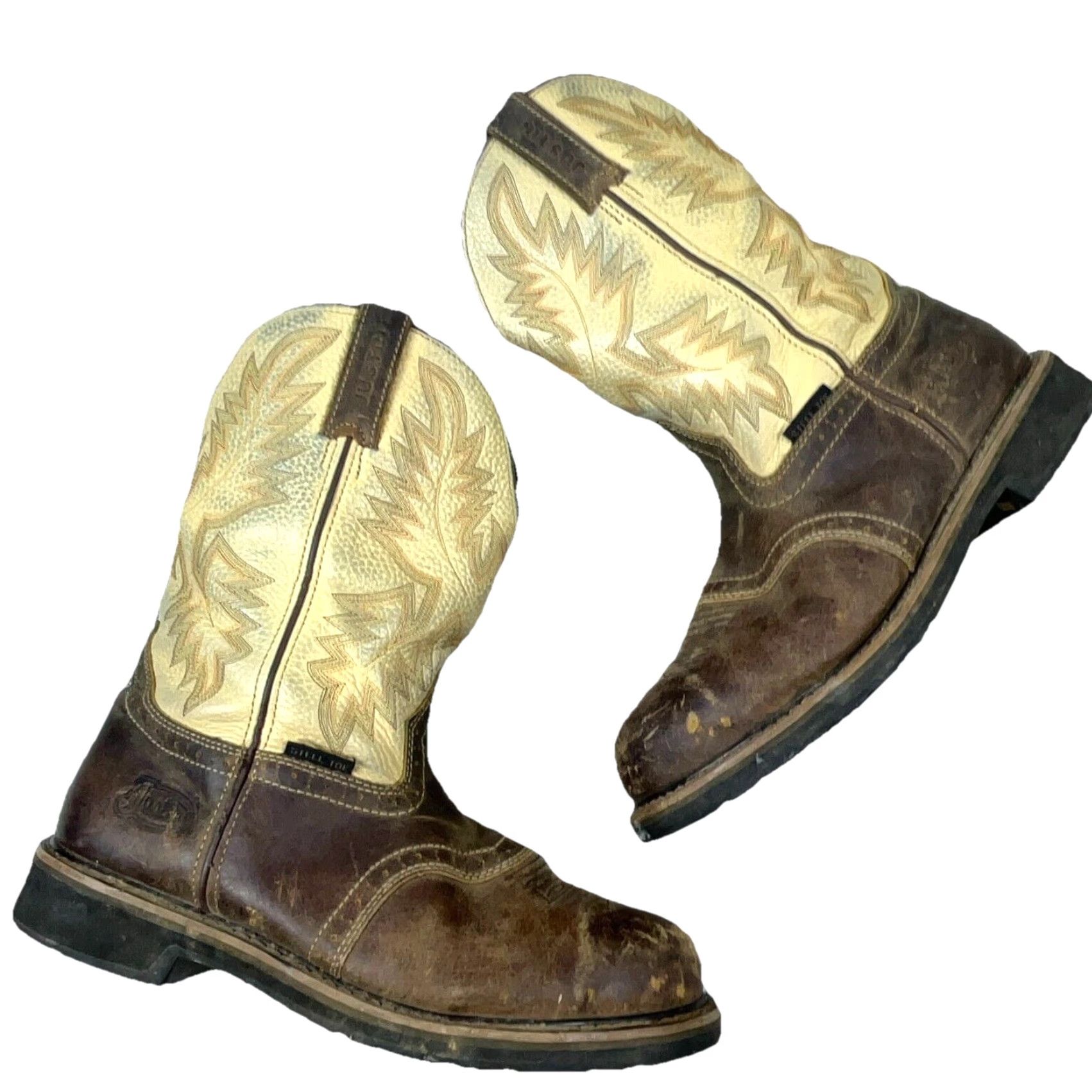 Justin Boots VINTAGE Justin Boots Men 11.5 D Brown Steel Toe Western Work Boot Leather Casu Size US 11.5 / EU 44-45 - 3 Thumbnail