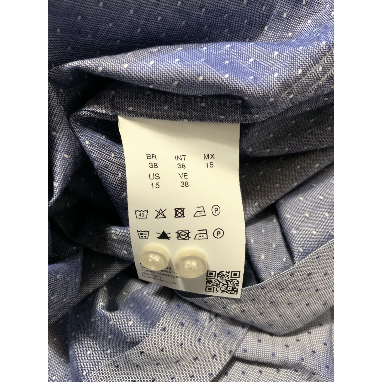 Hugo Boss VINTAGE Hugo Boss Jason Slim Fit Blue Polka Dot Dress Shirt Sz.15/38 Mens L/S Button Shirt Size 38R - 7 Thumbnail