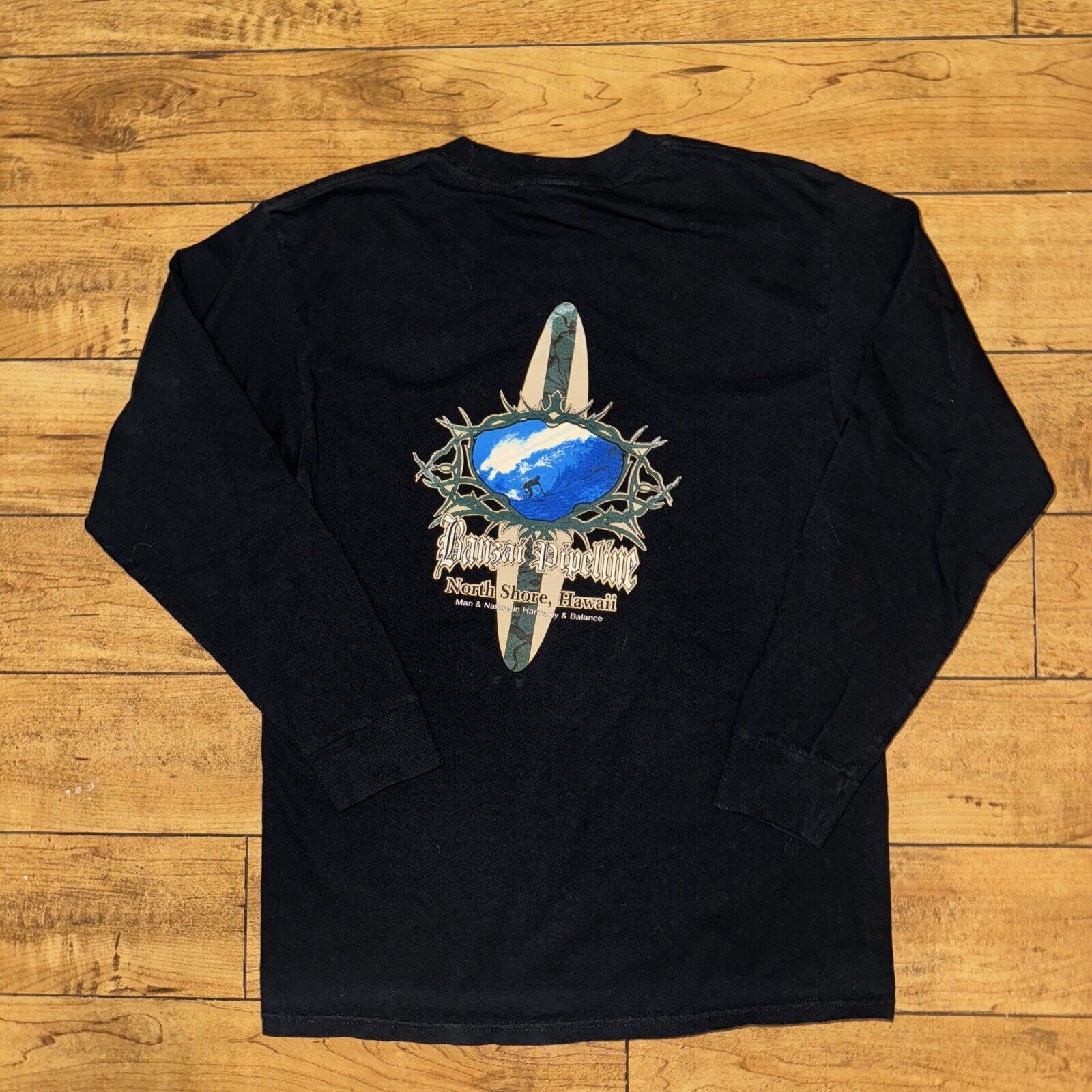 Band Tees × Vintage North Shore Hawaii Long Sleeve Shirt Black Medium 18x22 Size US M / EU 48-50 / 2 - 1 Thumbnail