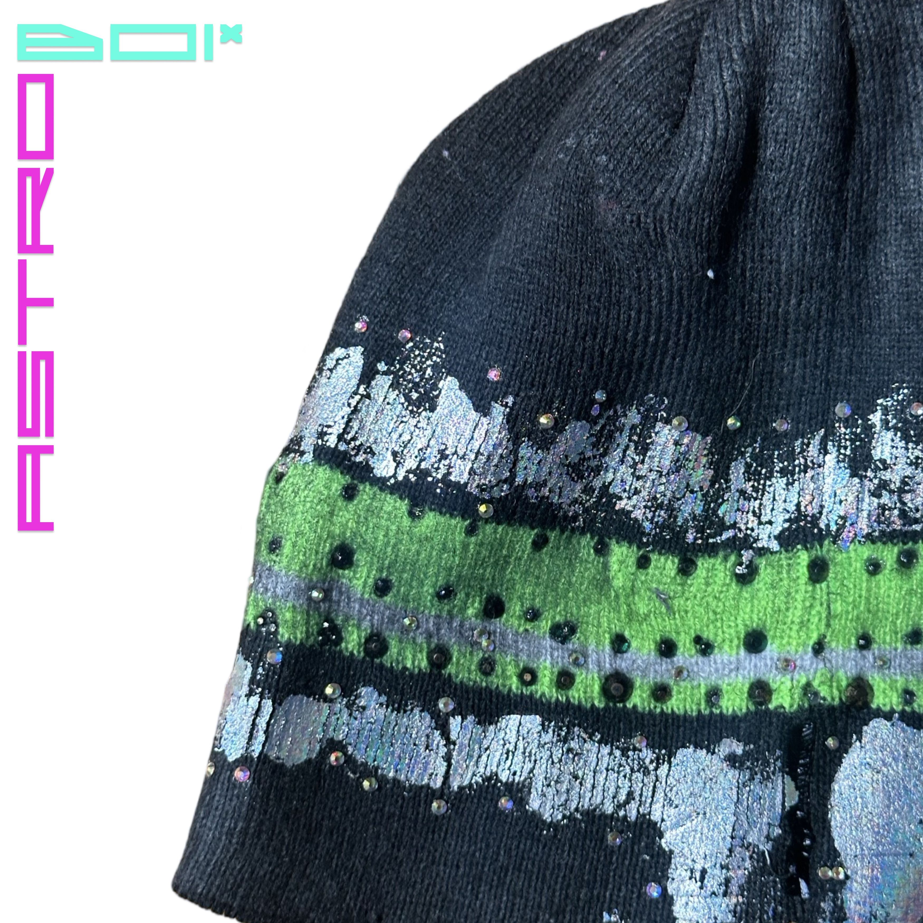 Other ASTROBOI* GREY BEANIE W/ SLIME GREEN STRIPE AND RHINESTONES Size ONE SIZE - 11 Thumbnail