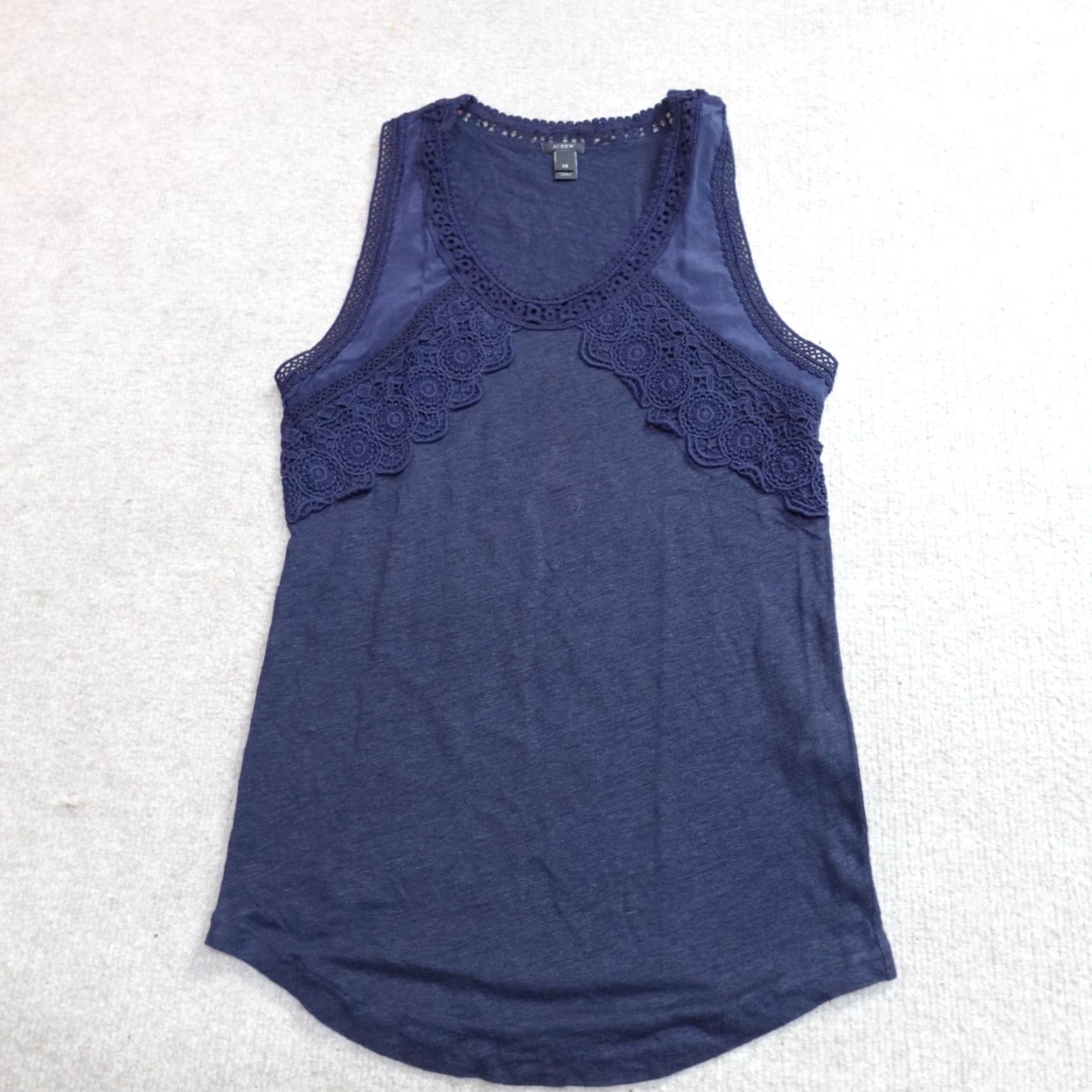 J.Crew VINTAGE J.Crew Womens T-Shirt XS Blue Solid 100% Linen Lace Tank Size XS / US 0-2 / IT 36-38 - 2 Thumbnail