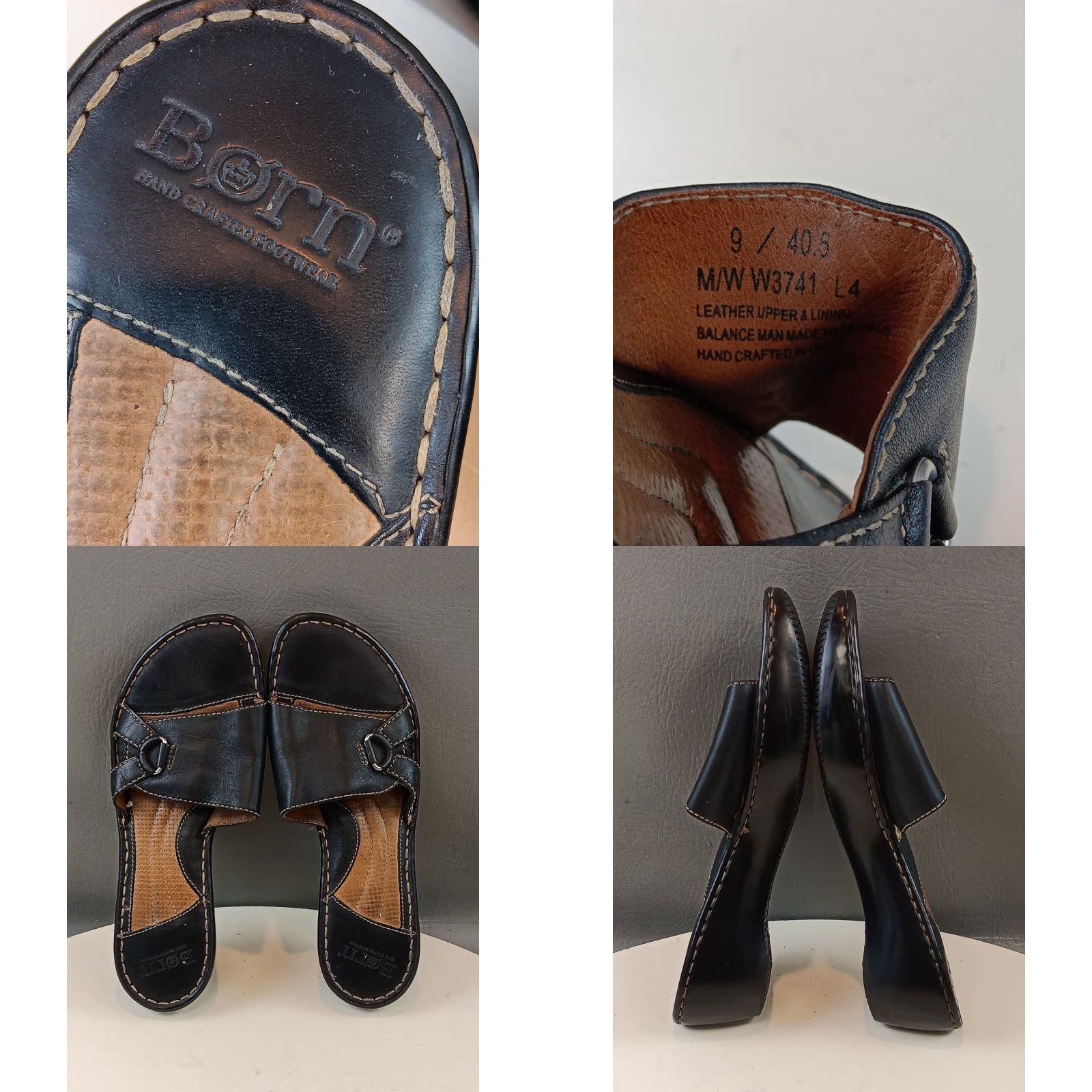 Born Born Women Sandal Slide Black Leather Mid Heel 9.5 US 40.5 EU Casual Shoes Womens Size US 10 / IT 40 - 11 Thumbnail