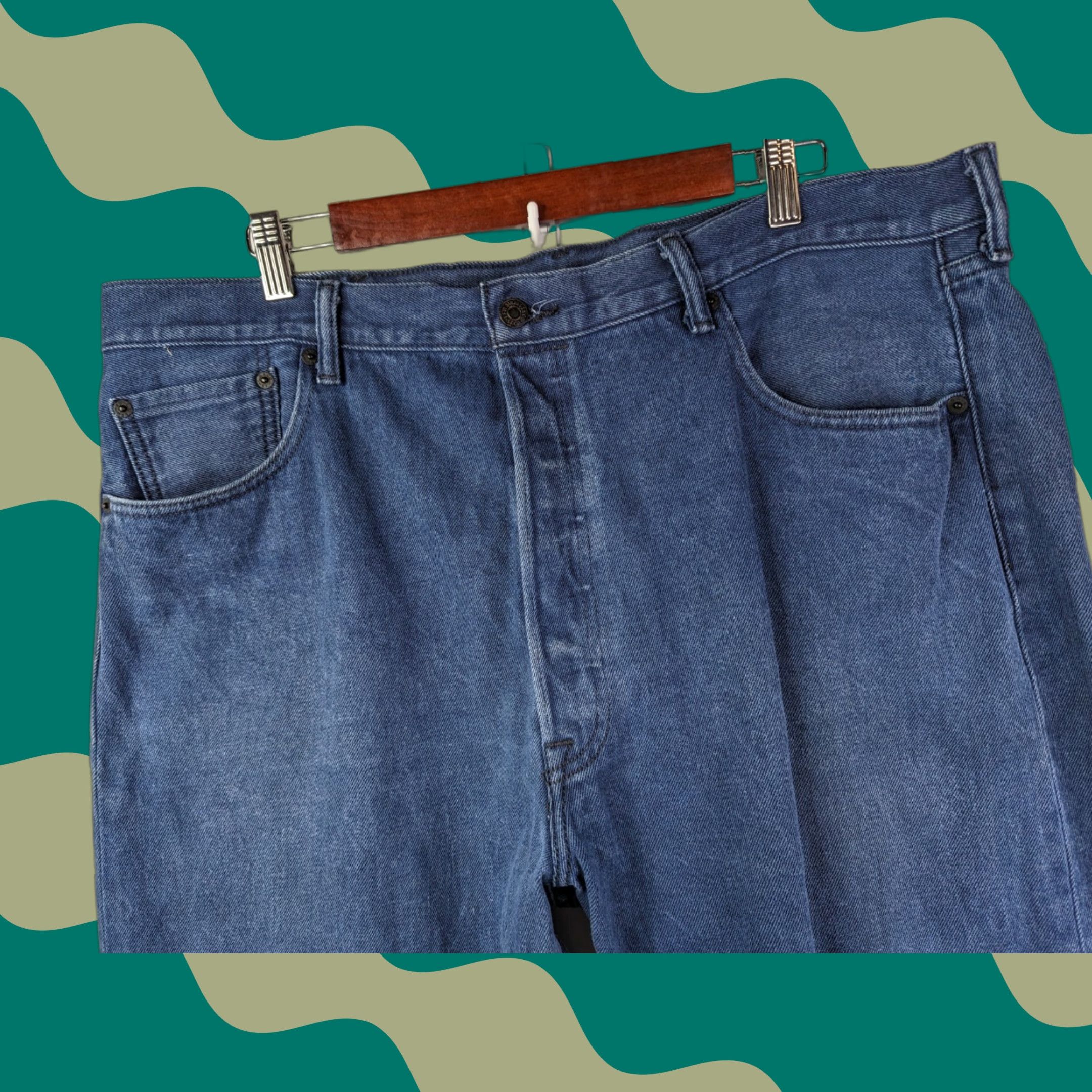 Levi's VINTAGE Levis 501xx Jeans Blue Denim Straight Button Fly Mens 40x30 Inseam 30 Solid Denim Medium Wash Levi's 501 XX Logo Jeans Mens New title Size US 40 / EU 56 - 1 Thumbnail