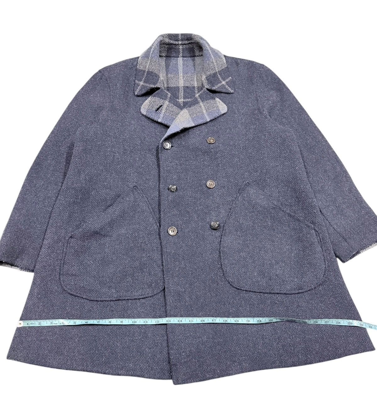45rpm Vtg🔥45rpmStudio Mohair Indigo/Tartan Revesible Trench Jacket Size US L / EU 52-54 / 3 - 20 Thumbnail