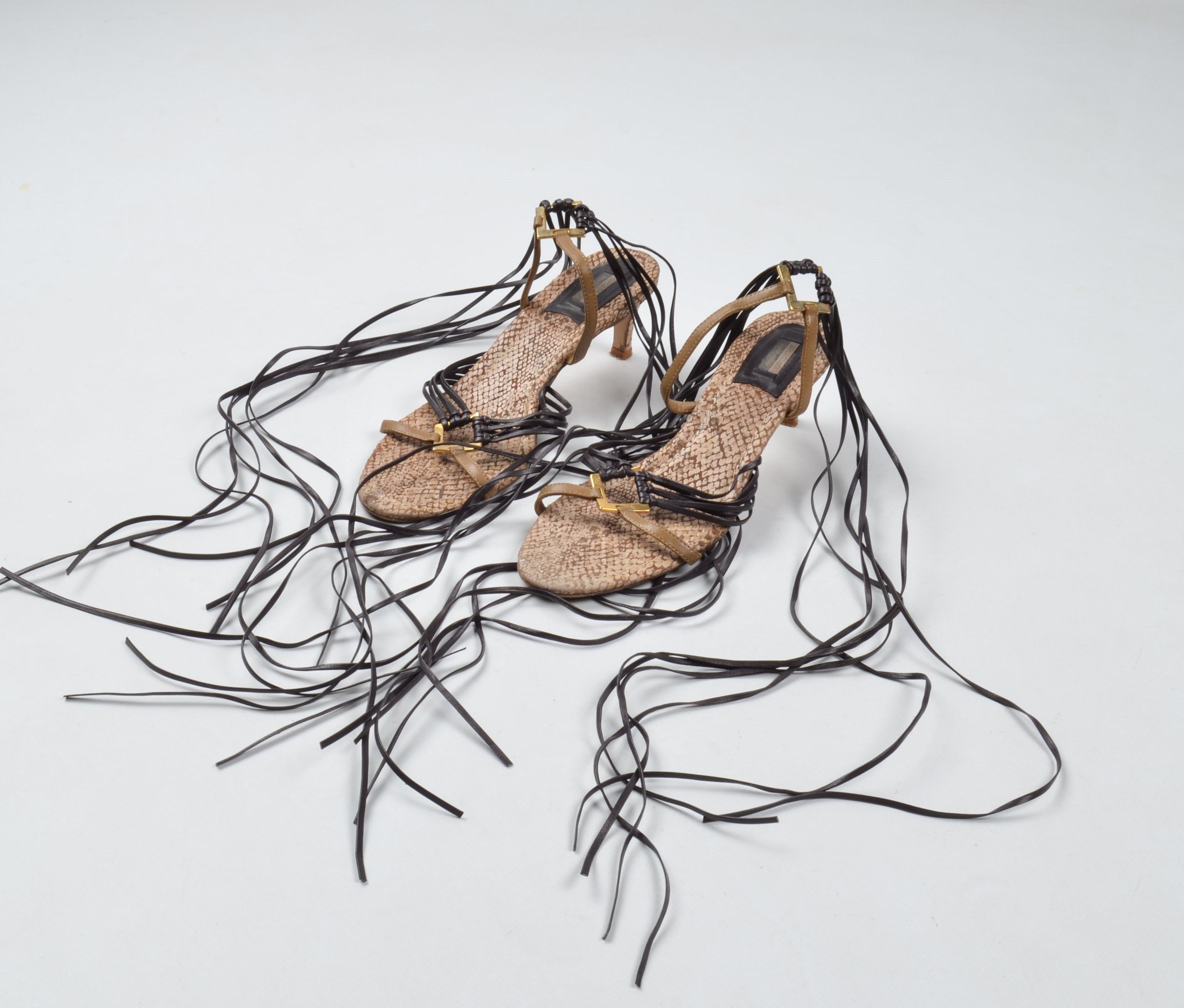 Designer × Max Mara × Vintage Max Mara Y2K Leather Kitten Heel Lace-Up Mules Sandals Size US 7 / IT 37 - 1 Thumbnail