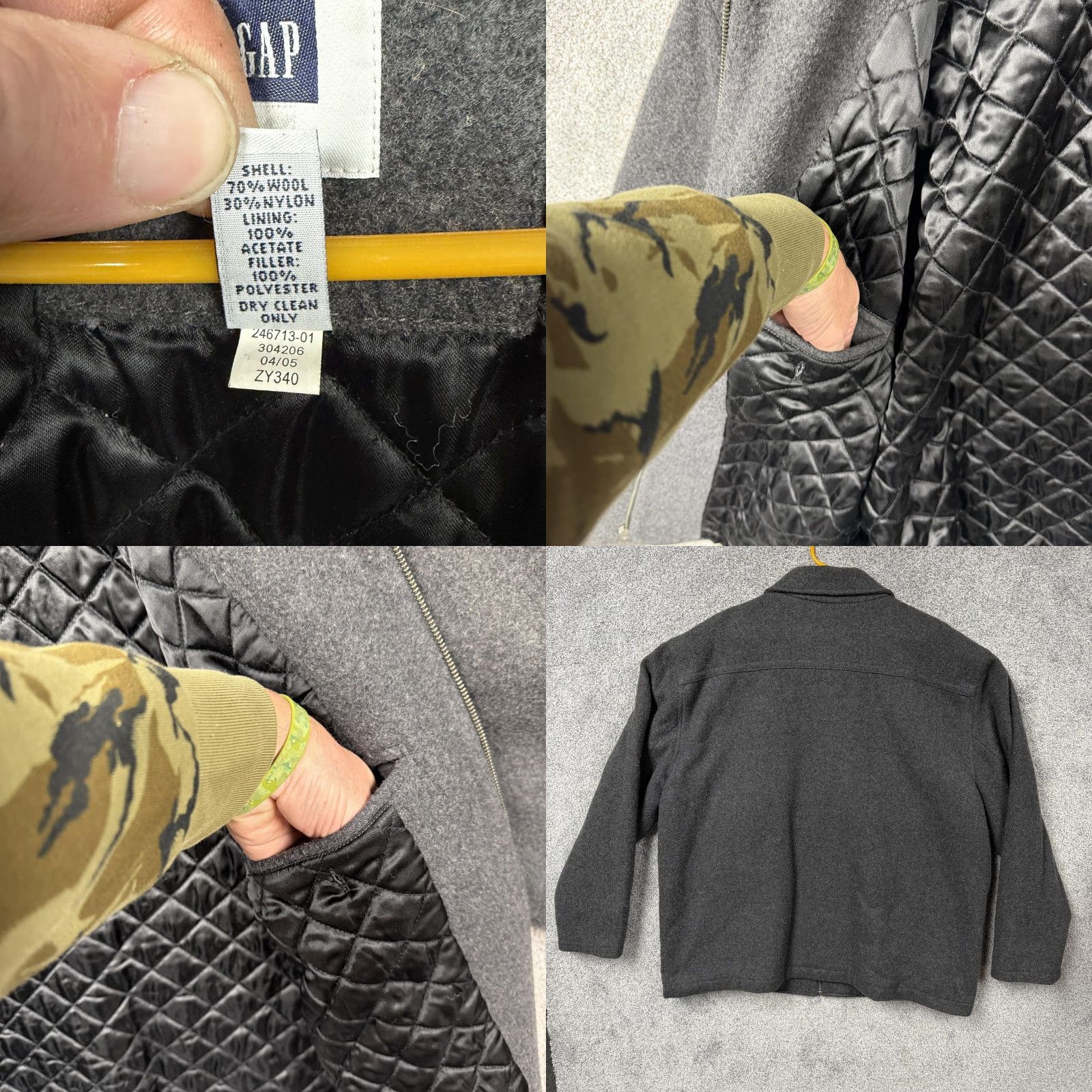 Gap VINTAGE Gap Jacket Mens 2XL Gray Wool Zip Front Quilted Lined Coat 2000s Size US XXL / EU 58 / 5 - 8 Thumbnail