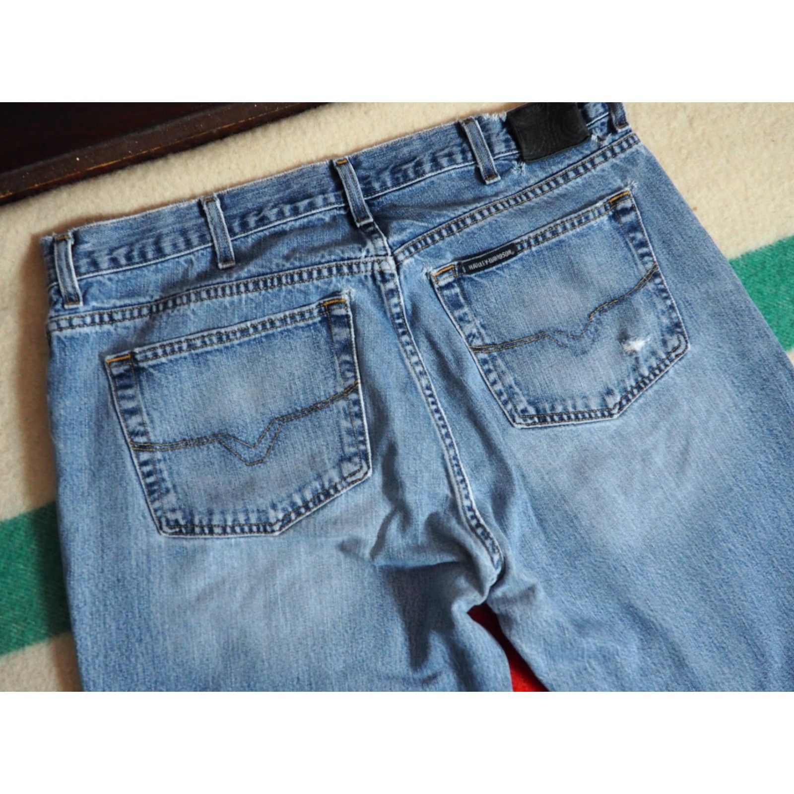 Harley Davidson VINTAGE Harley Davidson Jeans - Denim, 2000s, Grunge Distressed Blue 36x30 Adult Mens Regular Subculture Casual Clothing Size US 36 / EU 52 - 3 Thumbnail
