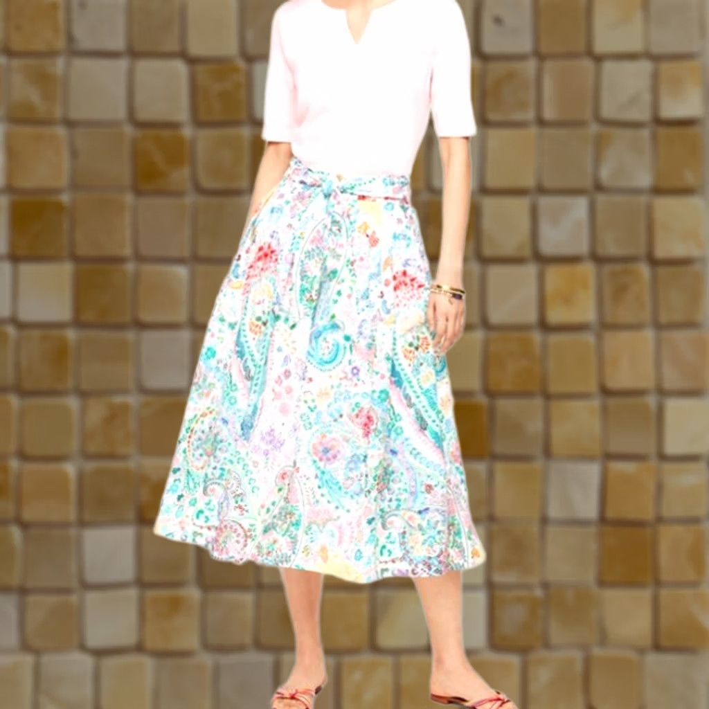 Talbots Talbots Women's Midi Skirt 8 Festive Floral Paisley Pleated Summer Size 30" / US 8 / IT 44 - 1 Thumbnail