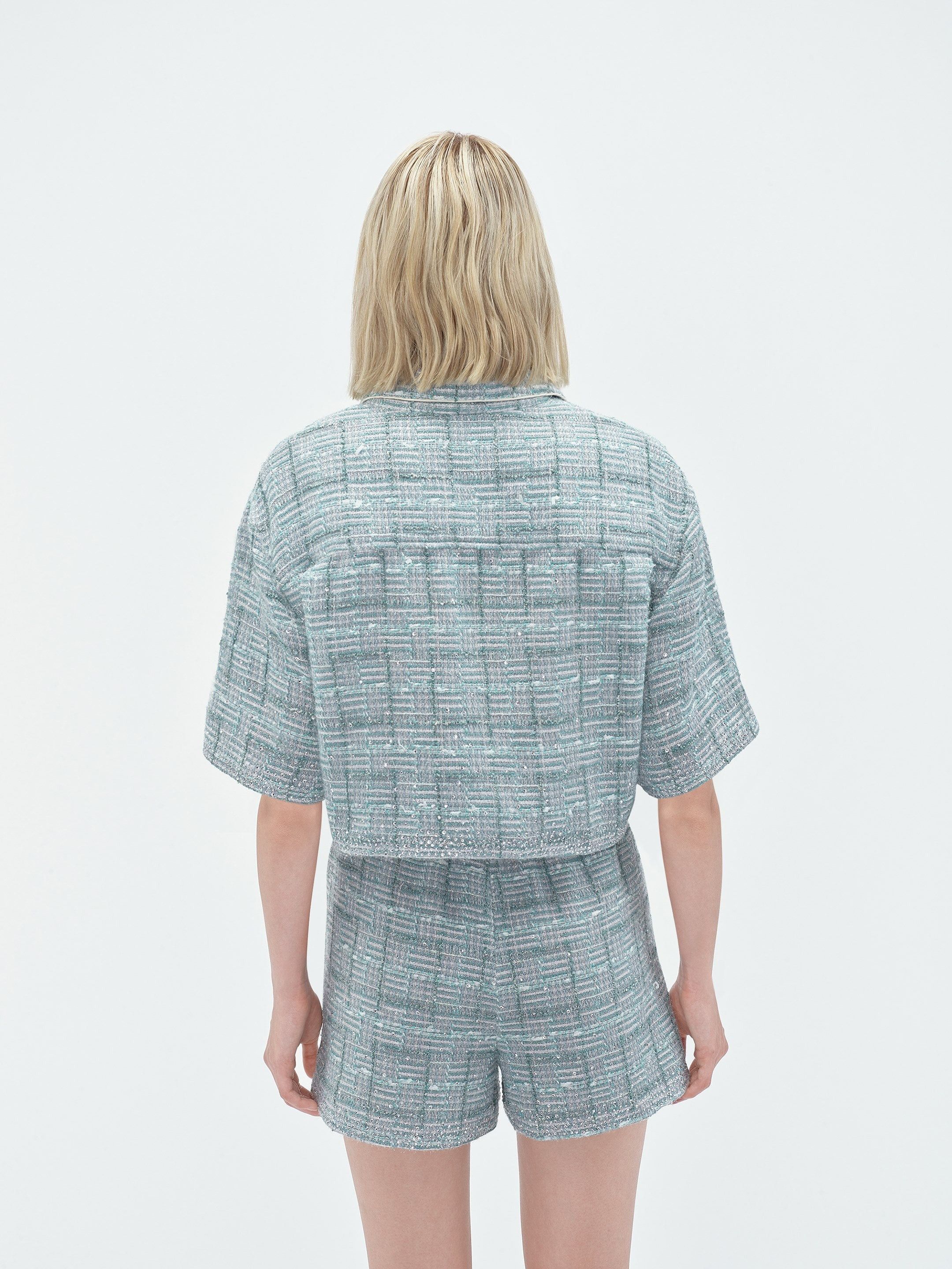 Amiri o1s1wg110525 Crystal Boucle Shirt in Blue/White Size M / US 6-8 / IT 42-44 - 5 Thumbnail