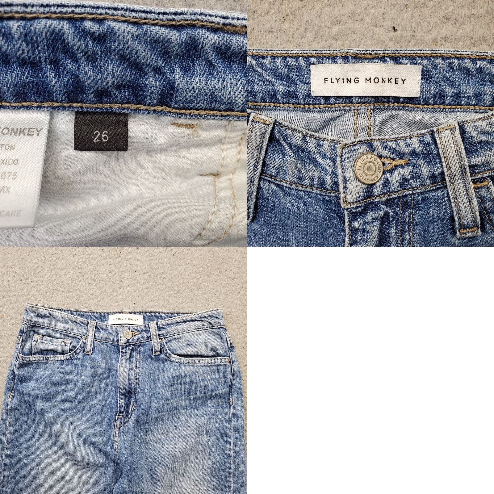 Vintage Flying Monkey Straight Jeans Women 26 Blue Denim Boho Streetwear Faded Whiskered Jeans | 5-Pocket Denim Pants | Size 26 Women Size 26" / US 2 / IT 38 - 8 Thumbnail