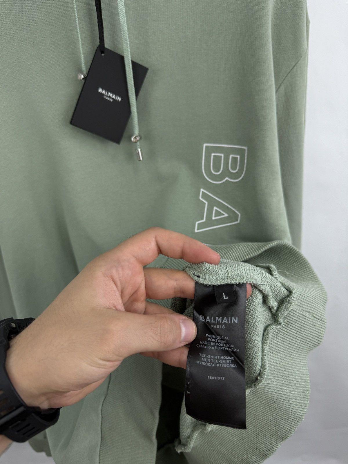 Balmain 🇫🇷 ❗️NEW Balmain Paris Logo-Embossed Green Terry Hoodie Size US L / EU 52-54 / 3 - 13 Thumbnail