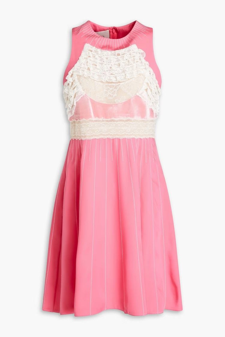 Valentino VALENTINO GARAVANI Lace-paneled silk mini Dress Pink size 40 Size S / US 4 / IT 40 - 1 Thumbnail