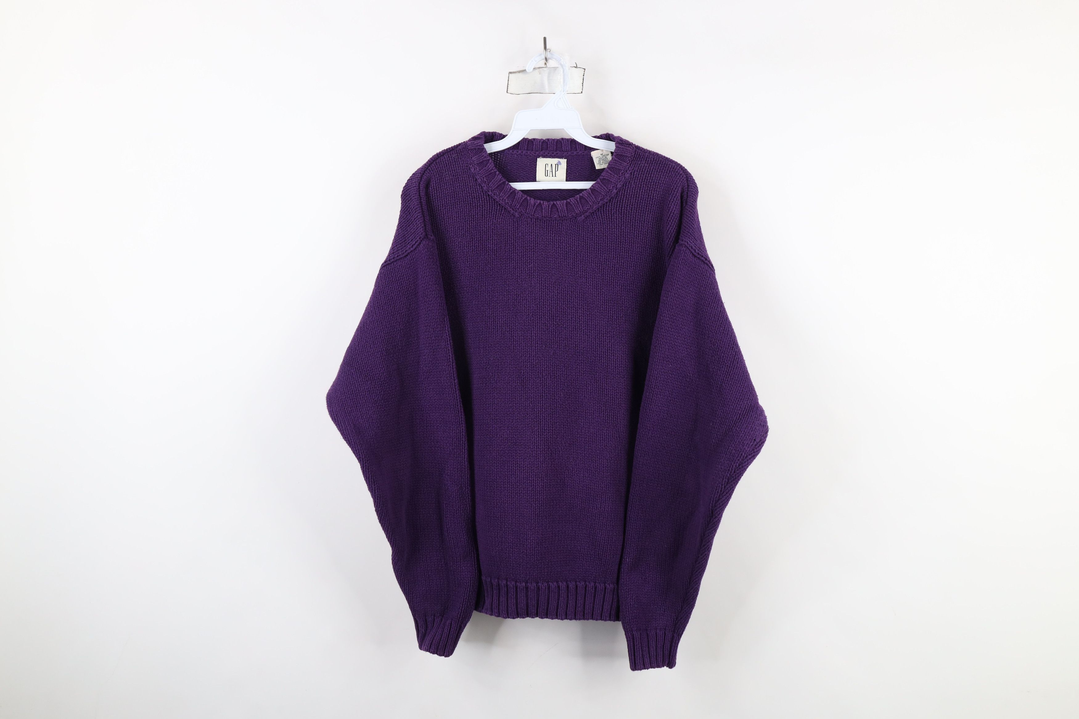 Vintage 90s Gap Blank Cotton Knit Crewneck Sweater Purple