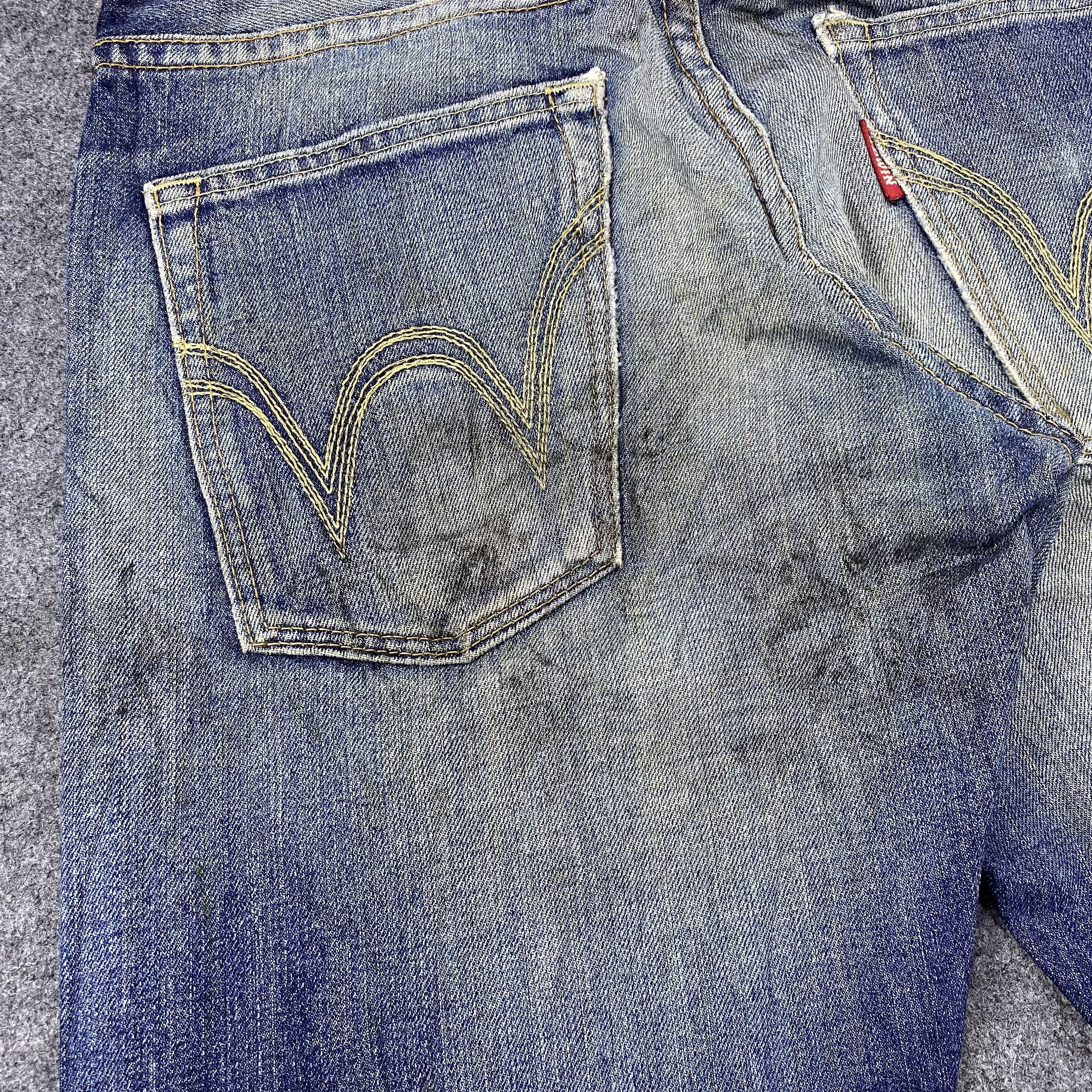 Edwin × Jean × Vintage Vintage Edwin EX404 Distressed Blue Wash Jeans - J1156 Size US 32 / EU 48 - 14 Thumbnail