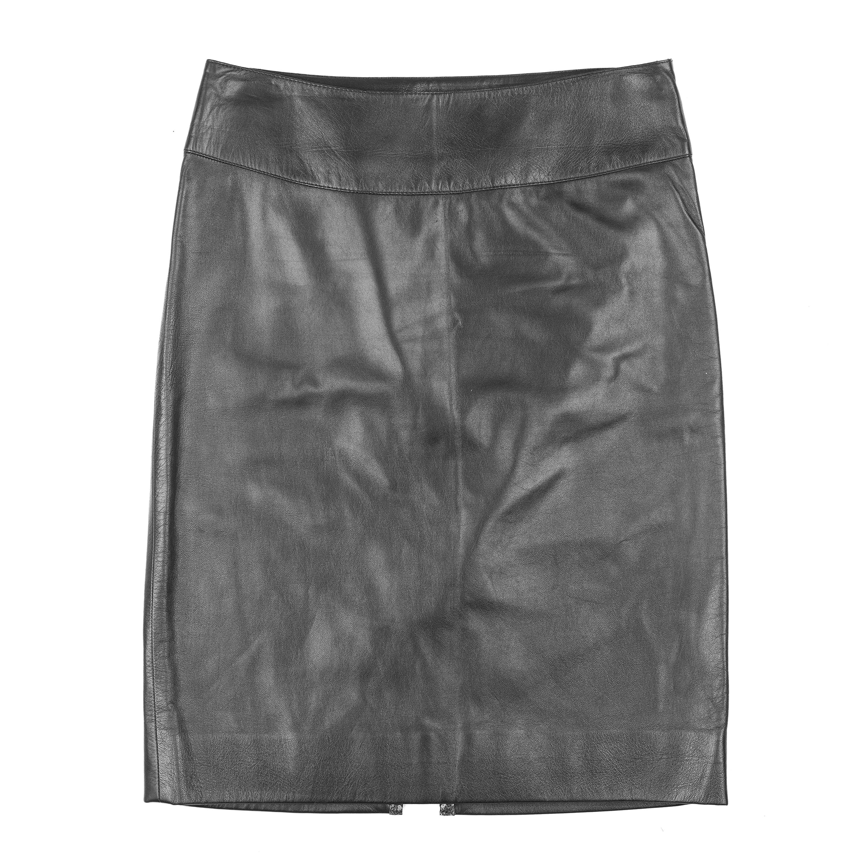 Prada Prada Black Leather Knee Length Skirt (M) Size 27" / US 4 / IT 40 - 1 Thumbnail