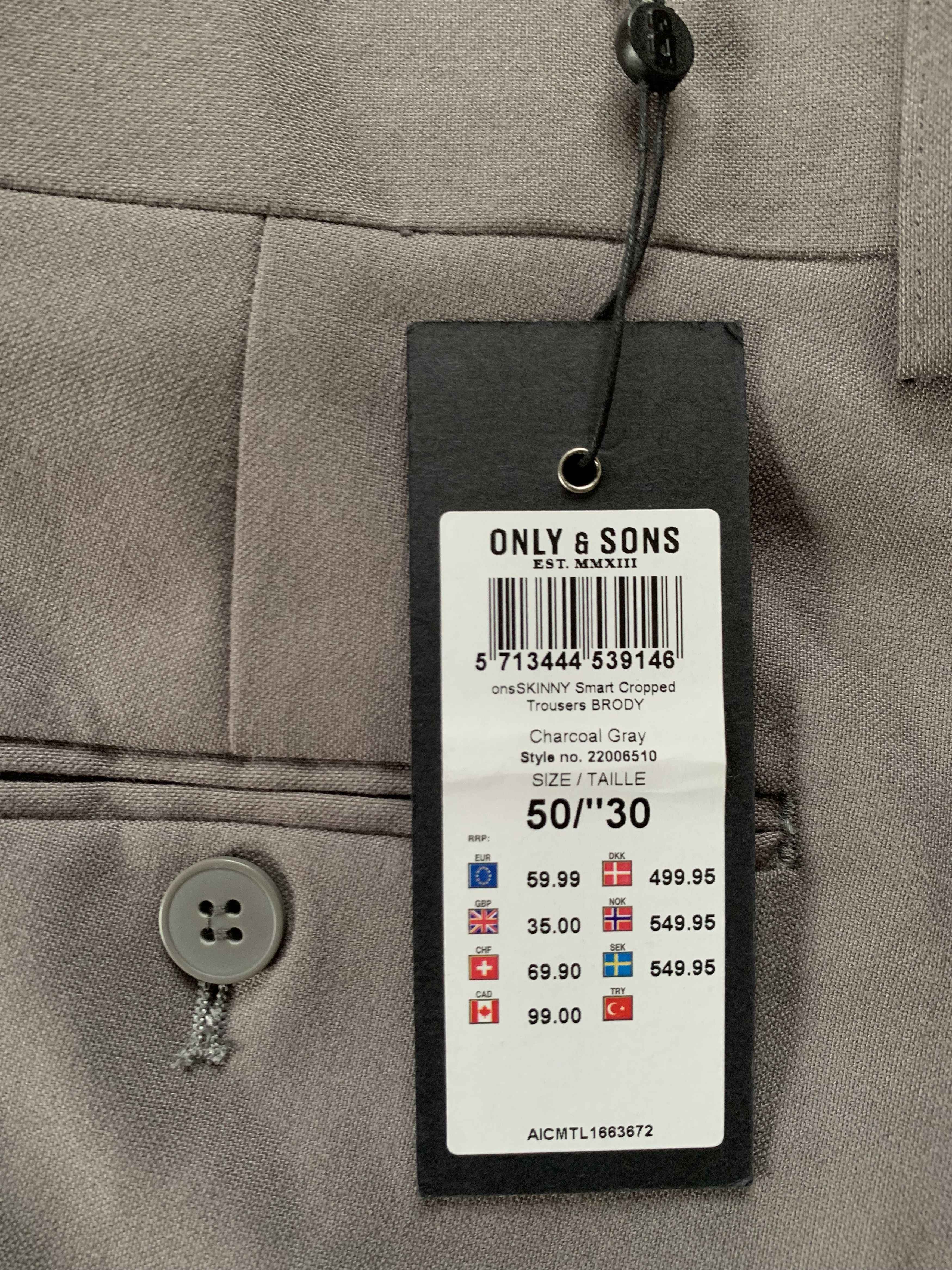 Designer × ONLY & SONS Only & Sons Skinny Grey Trousers Pants Size US 34 / EU 50 - 10 Thumbnail