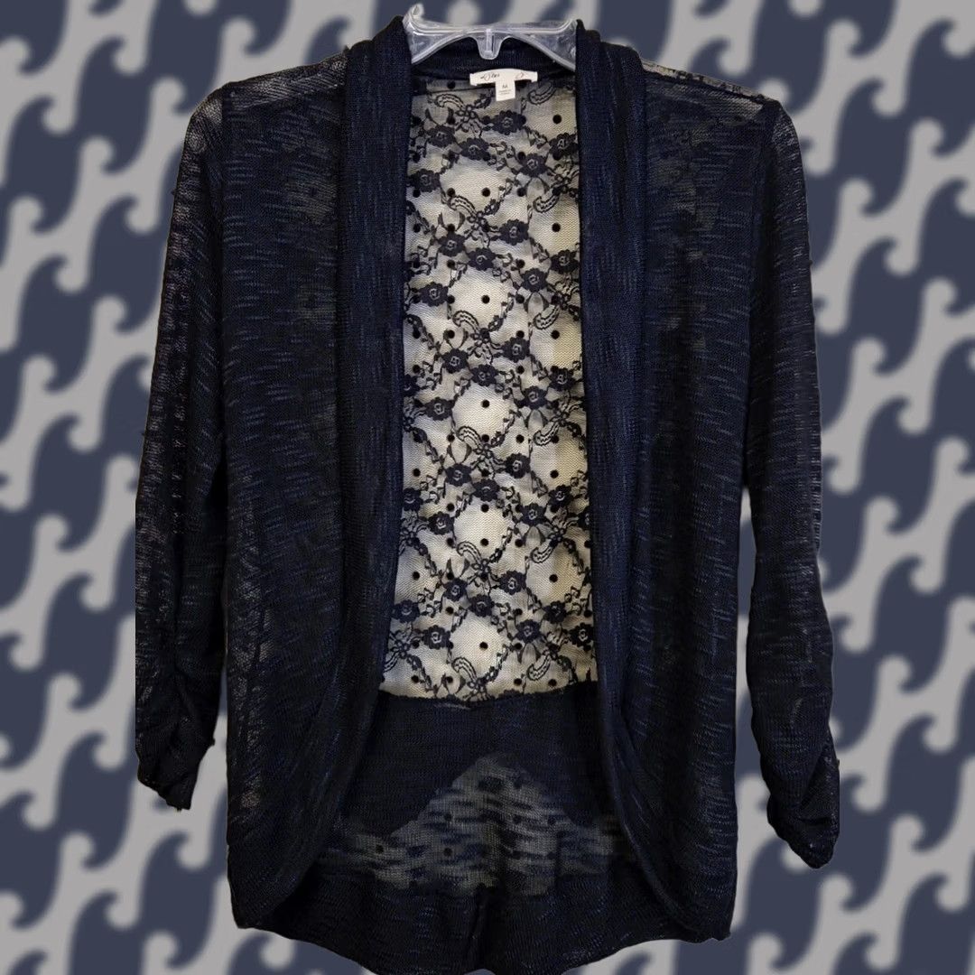 Vintage Women’s Lace Open Front Cardigan Knit Black Long Sleeve Lightweight M Medium Lace Pattern Open Draped Neckline Women Cardigan l8ter 8 Size M / US 6-8 / IT 42-44 - 1 Thumbnail