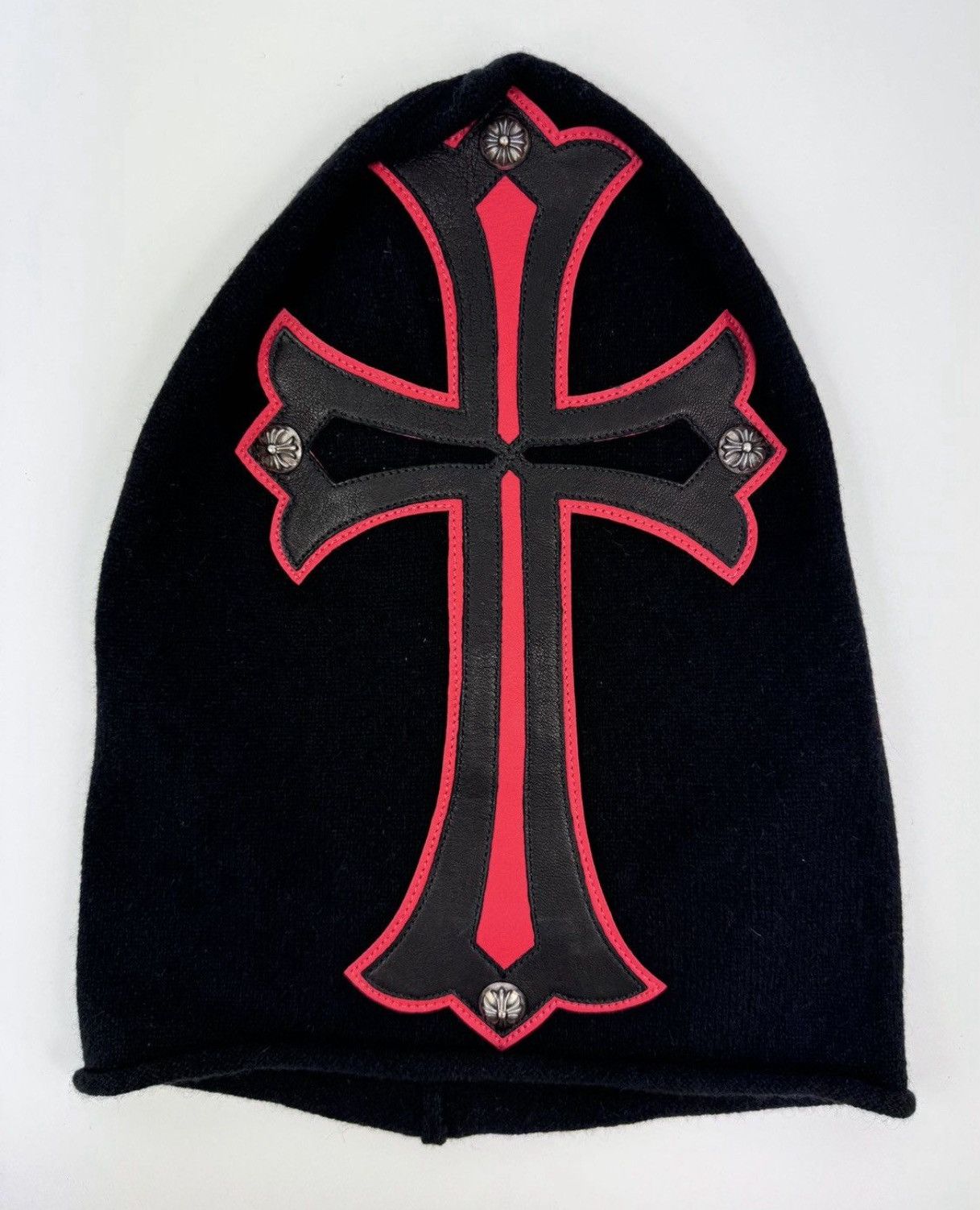 Chrome Hearts RED/ BLACK CROSS PATCH WITH SILVER DETAILING BEANIE Size ONE SIZE - 1 Thumbnail