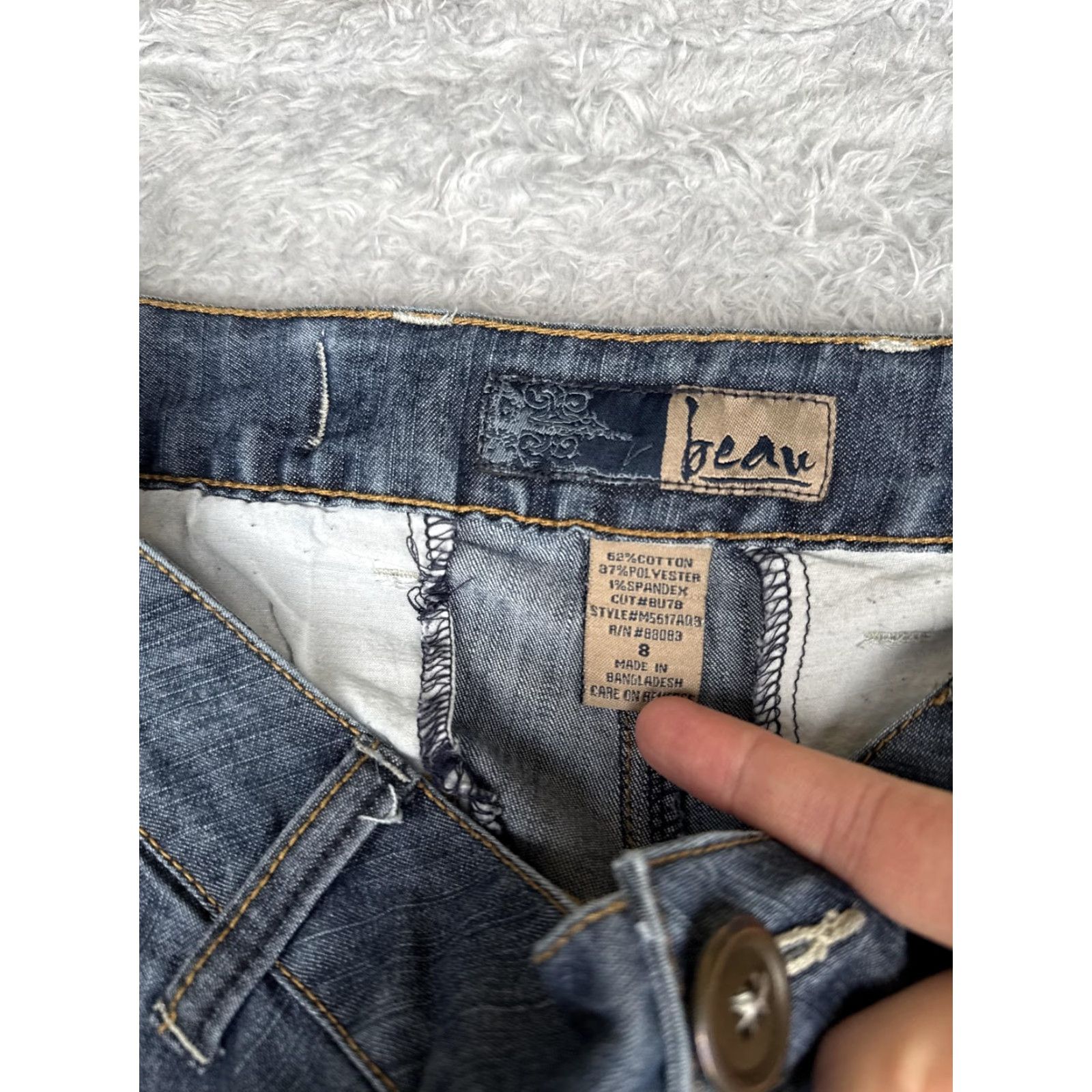 Denime Beau Jeans Womens 8 Wide-Leg Denim Blue Medium Wash Mid Rise Relaxed Stretch 28x32 Jeans Size 30" / US 8 / IT 44 - 6 Thumbnail