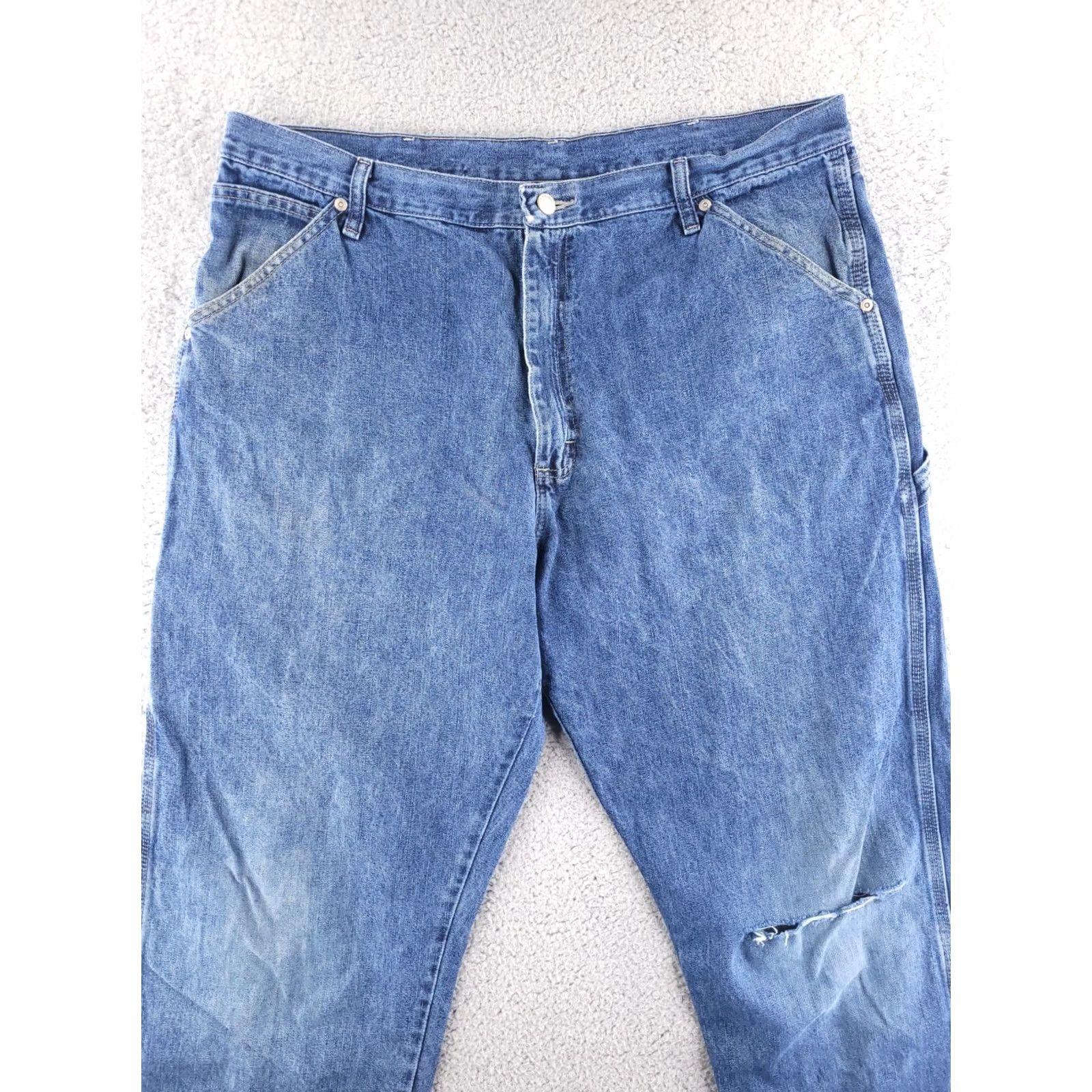 Wrangler Wrangler Jeans Mens 38x32 Blue Medium Wash Distressed Ripped Knee Denim Cotton Zip Inseam 32 Vintage No Size US 34 / EU 50 - 6 Thumbnail