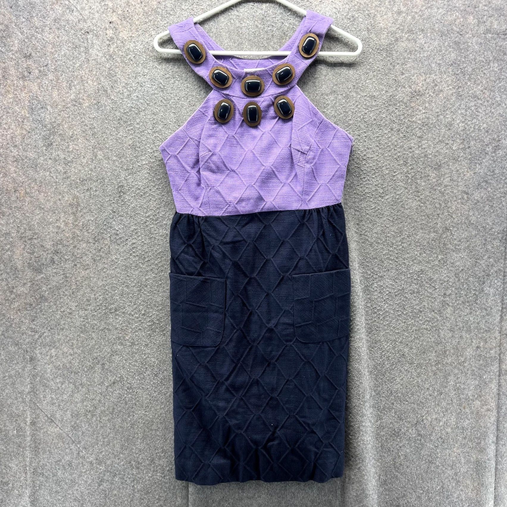 MILLY Milly Dress Womens 4 Purple Navy Embellished Colorblock Sleeveless Pockets Dress Size S / US 4 / IT 40 - 2 Thumbnail