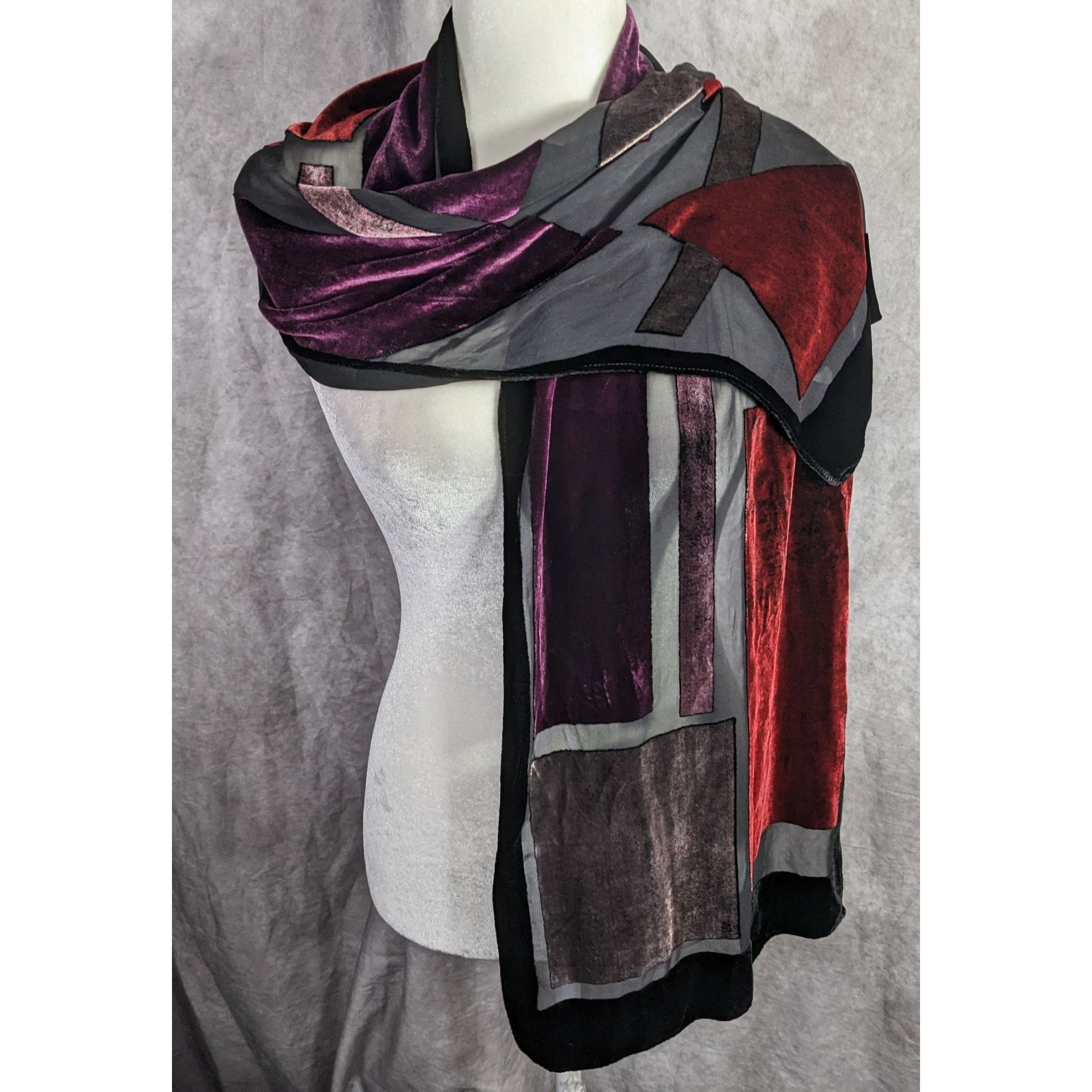 Other Vintage Burnt Velvet Geometric Jewel Tone Scarf/Shawl Size ONE SIZE - 10 Thumbnail