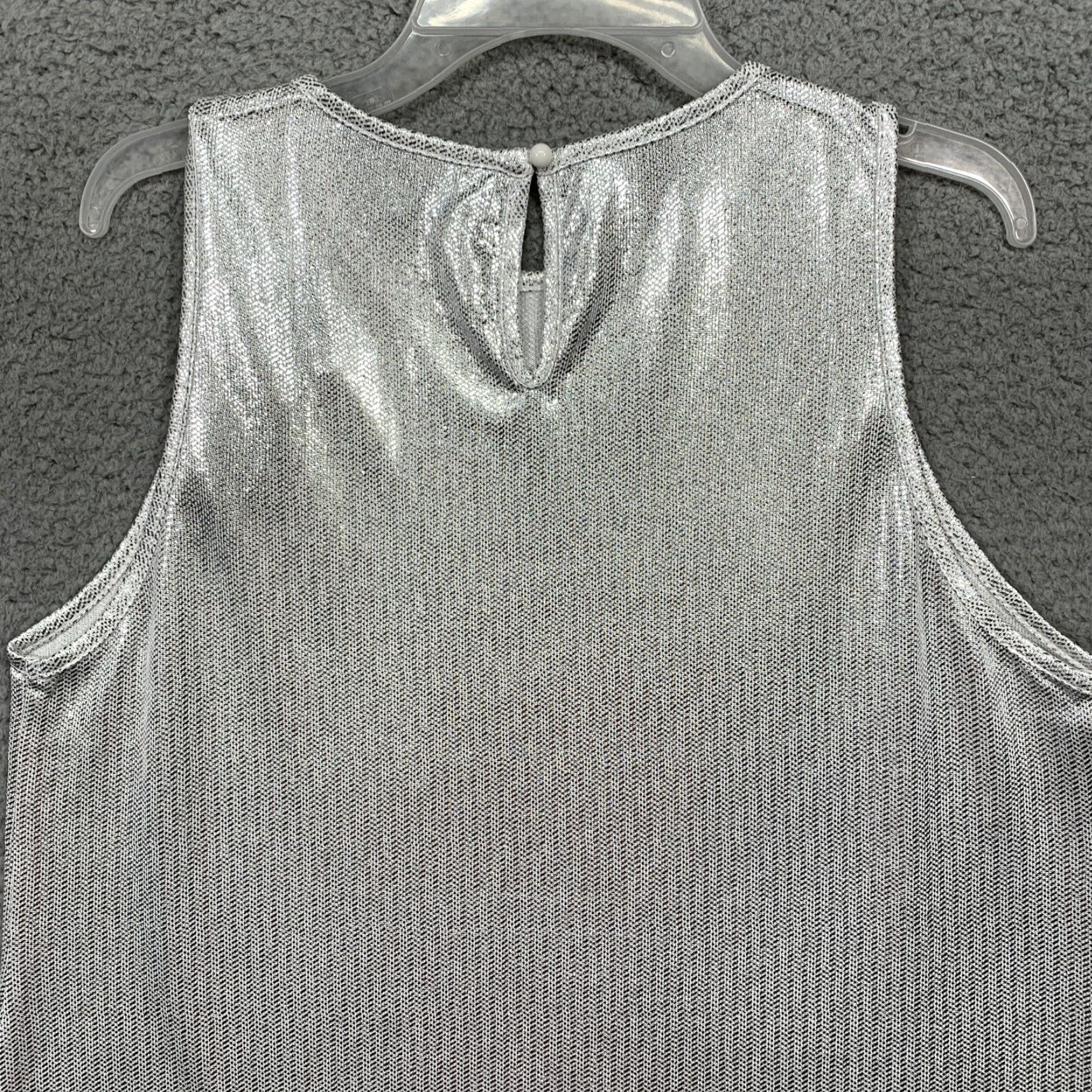 Vintage Allegra K Top Women's M White Silver Shiny 1 Button Closure Machine Washable Tank Blended Fabric Size M / US 6-8 / IT 42-44 - 6 Thumbnail