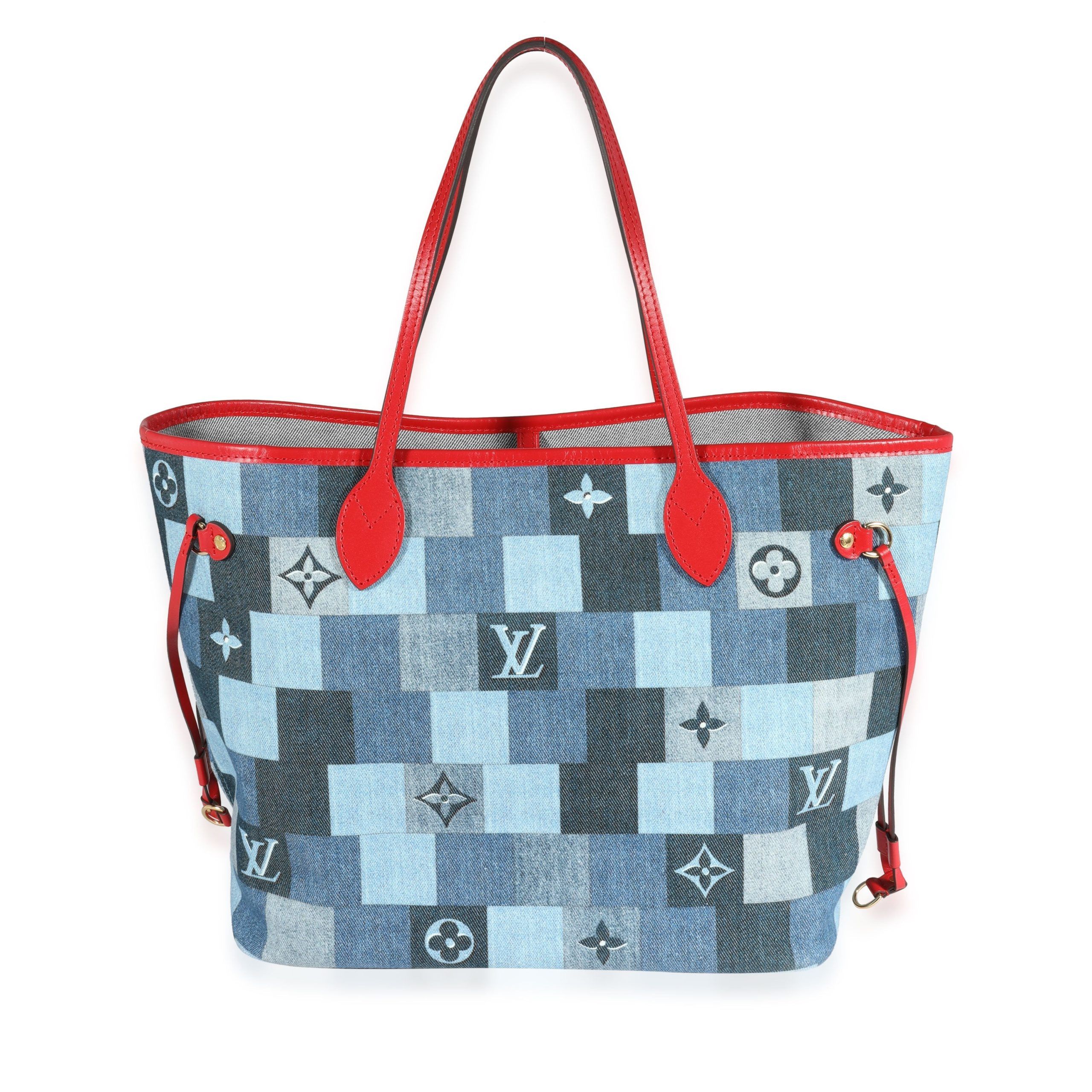 image of Louis Vuitton Blue Denim Monogram Patchwork Neverfull Mm, Women's