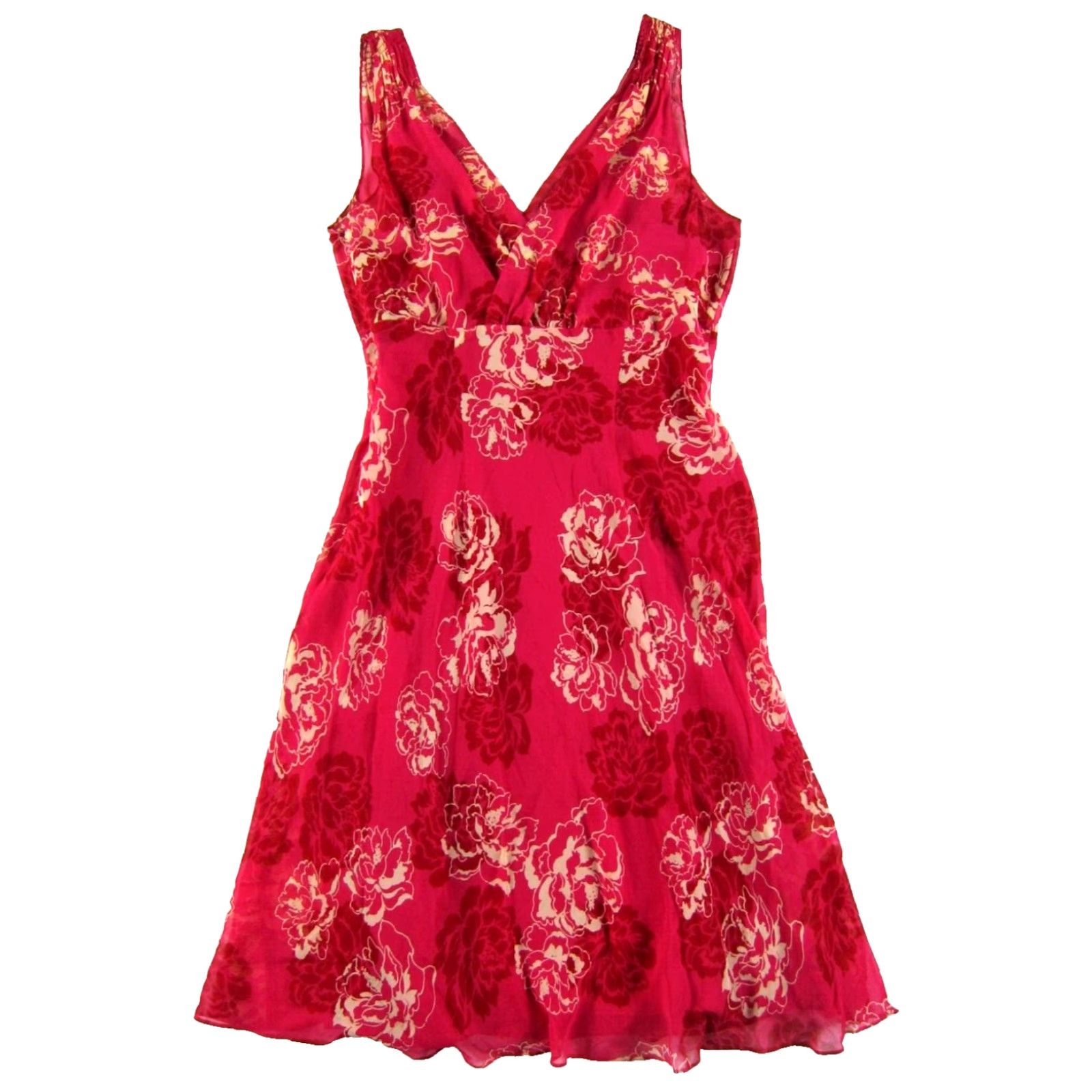 Ann Taylor VTG Ann Taylor 100% Silk Pink Ivory Floral V-Neck Midi Sheath Tank Sun Dress 6P - Women - Petite - Pink - Sleeveless - Zipper - Lined - Vintage Yes Size M / US 6-8 / IT 42-44 - 2 Thumbnail