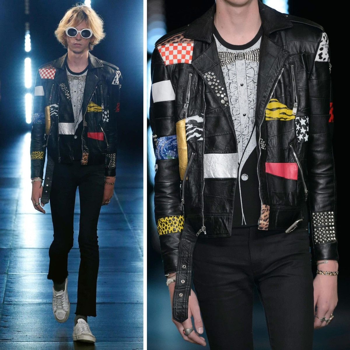 Hedi Slimane × Saint Laurent Paris 16SS Multicolor Patchwork Motorcycle Leather Jacket sz44 Size US S / EU 44-46 / 1 - 10 Thumbnail