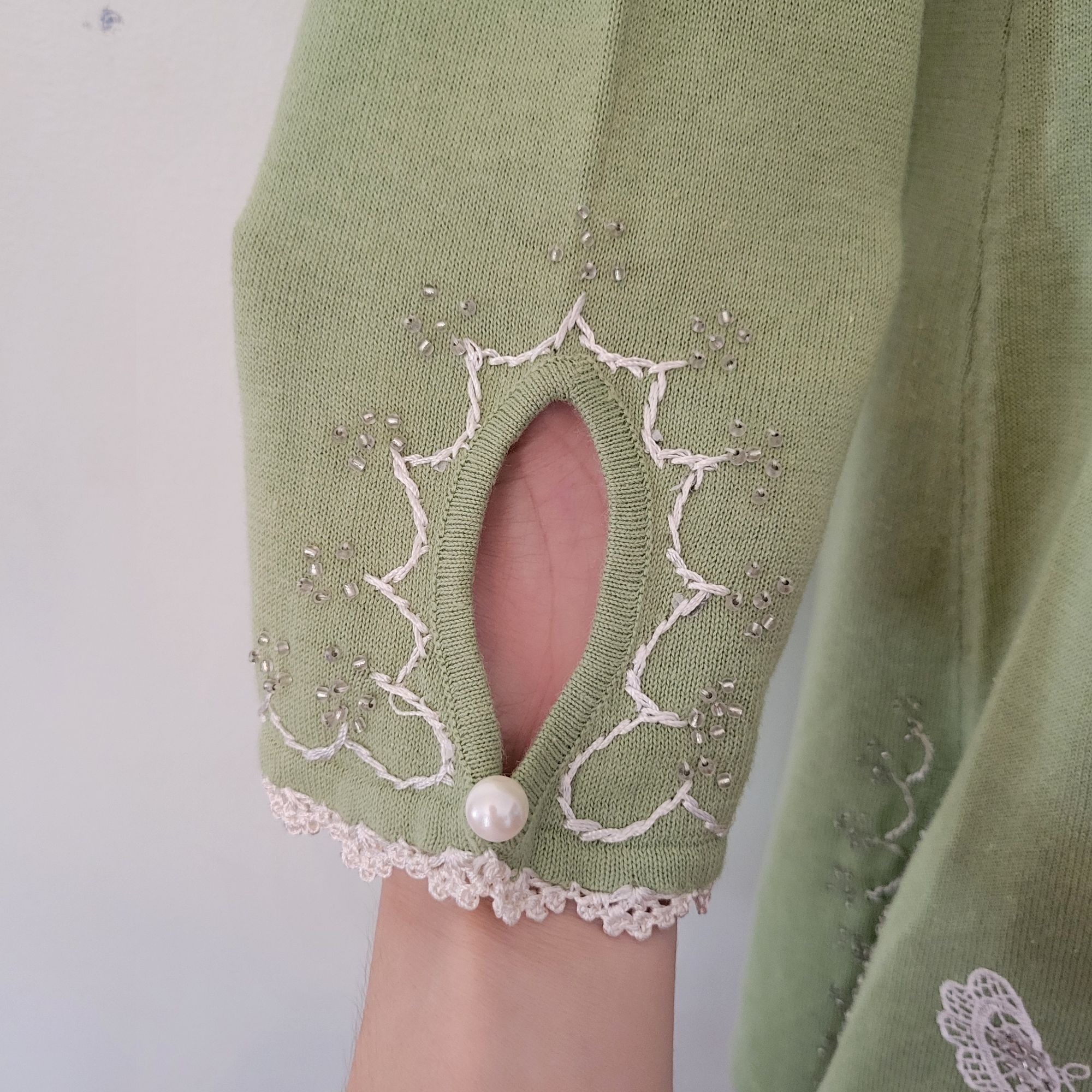 Other Storybook Knits S Shimmery Dream Green Sweater Tank Cardigan Size S / US 4 / IT 40 - 8 Thumbnail