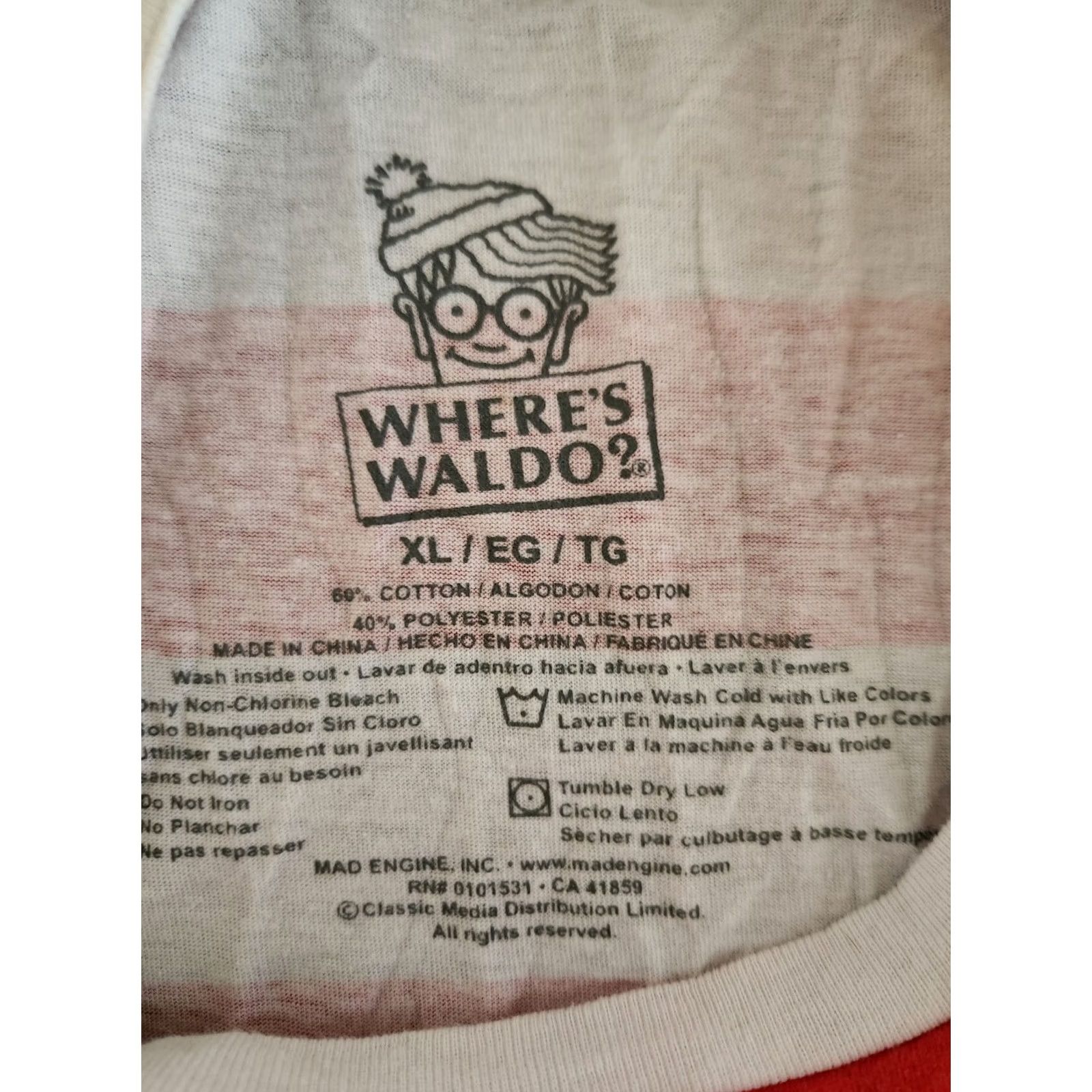 Aldo Where's Waldo Cosplay Striped Tee T-Shirt Red White XL Adult Unisex T-Shirt Crew Neck Short Sleeve бай Size US XL / EU 56 / 4 - 3 Thumbnail