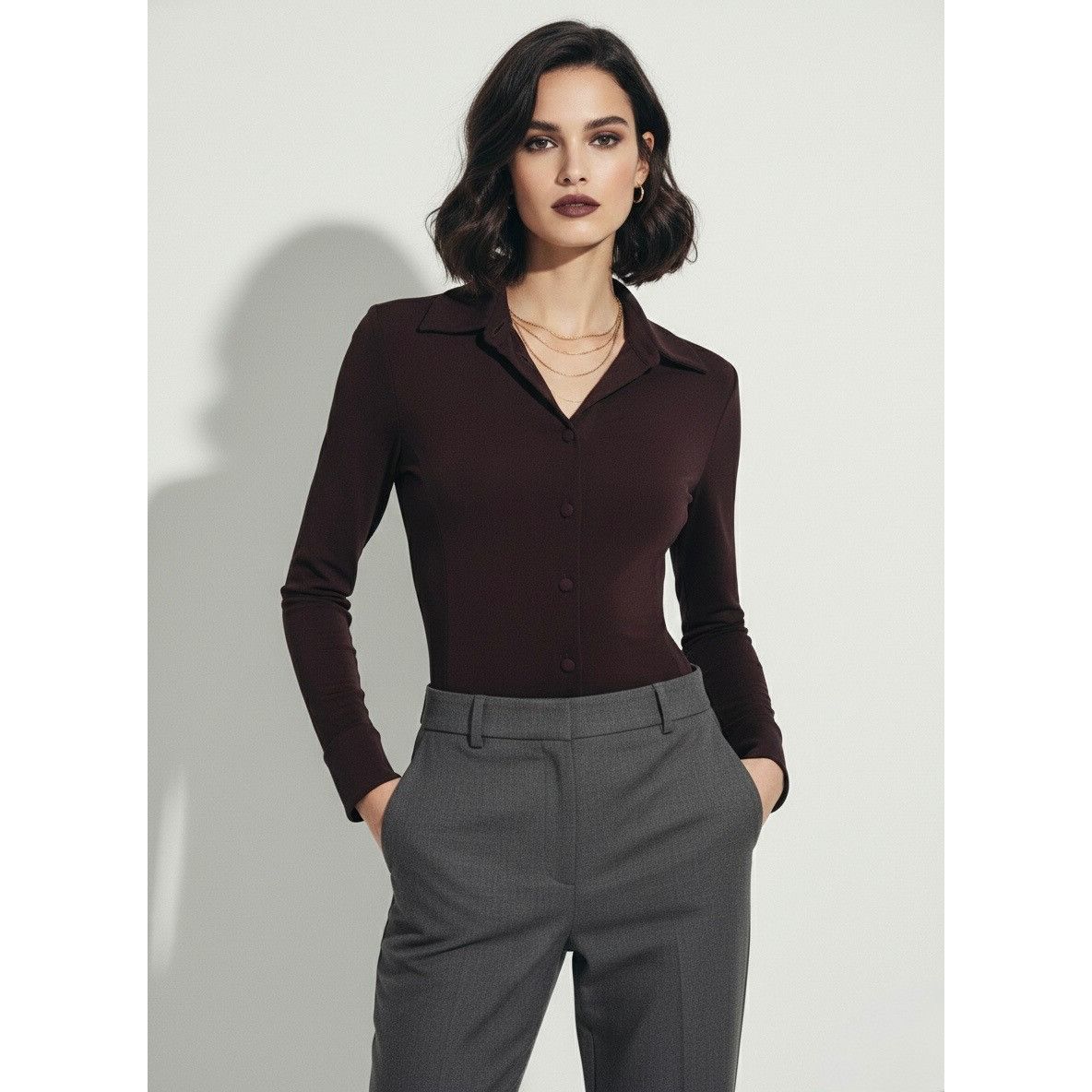 Emporio Armani VTG Armani Oxblood Button-Up Top | Office Siren Old Money Fe Size M / US 6-8 / IT 42-44 - 12 Thumbnail