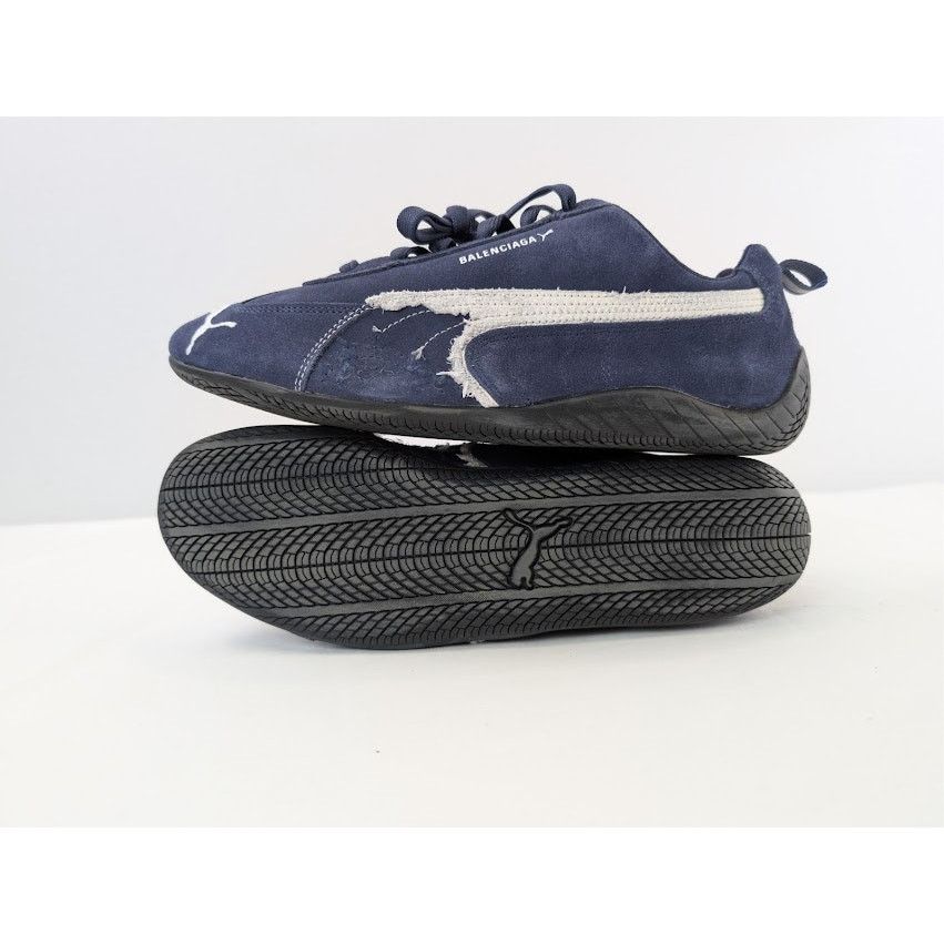 Balenciaga × Puma o1rshd1 Speedcat Destroyed Low Top Sneaker in Navy / White Size US 10 / EU 43 - 14 Thumbnail