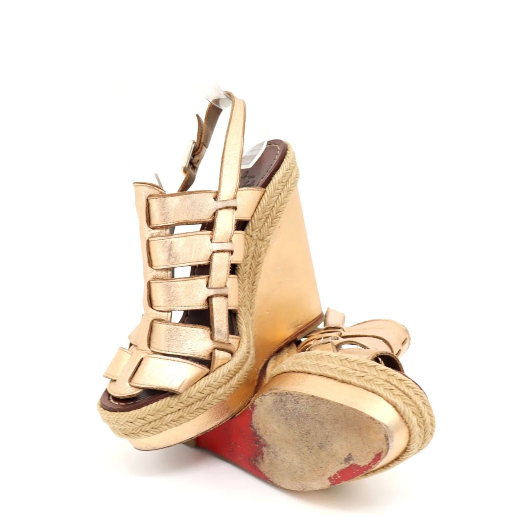 Christian Louboutin Christian Louboutin Barcelona Gold Espadrille Wedge Sandal Woman EU36/US6 Open Toe Leather Lining Shine Gold Metallic Casual Party/Cocktail Womens Size US 6 / IT 36 - 2 Thumbnail