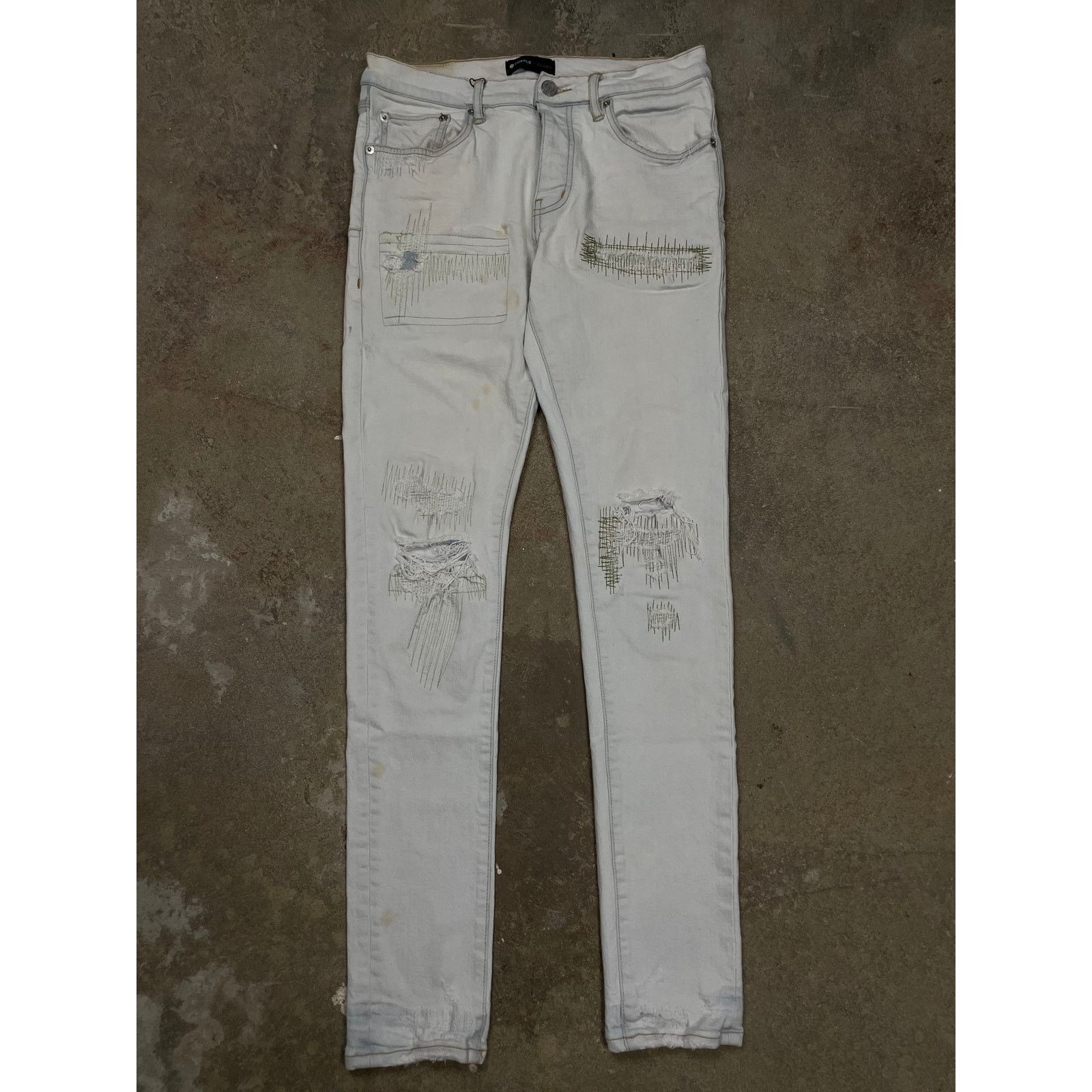 Purple Purple Jeans White Olive Stitch Used 30 Size US 30 / EU 46 - 1 Thumbnail