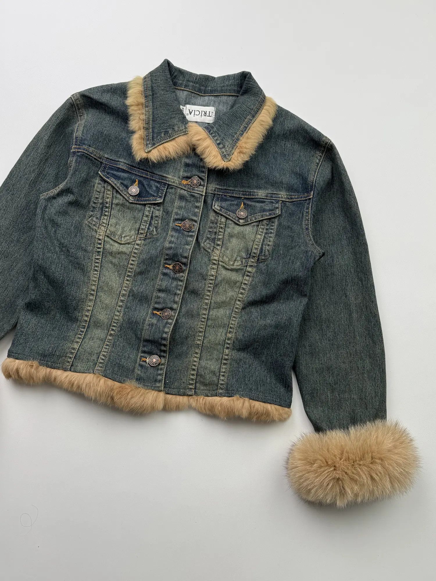 Vintage Vintage Cropped Denim Jacket With Real Fur B348(V54)E2 Size S / US 4 / IT 40 - 3 Thumbnail