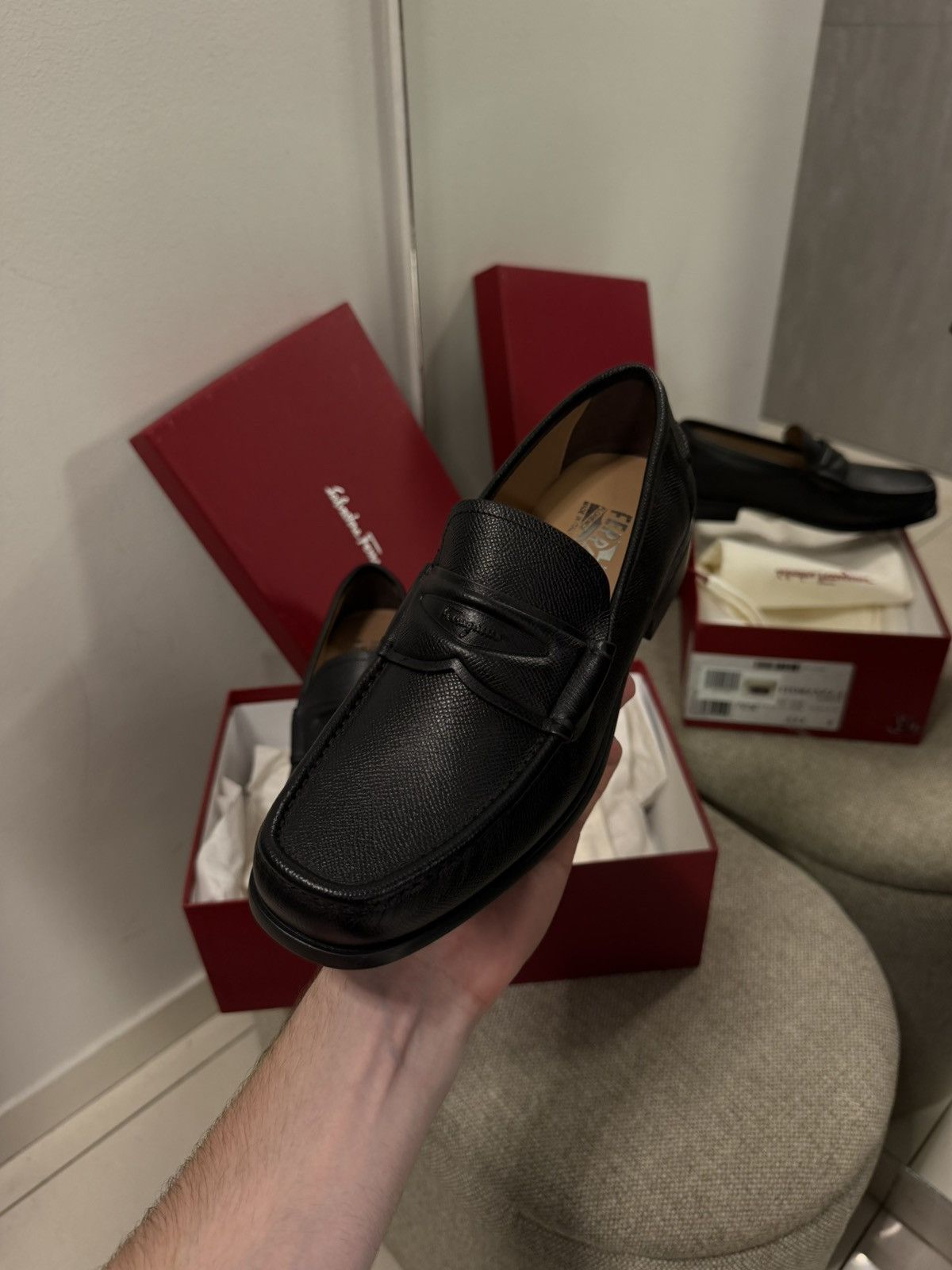 Salvatore Ferragamo Ferragamo LANZAROTE Penny Pebbled Grain Dress Loafers Size US 9 / EU 42 - 8 Thumbnail