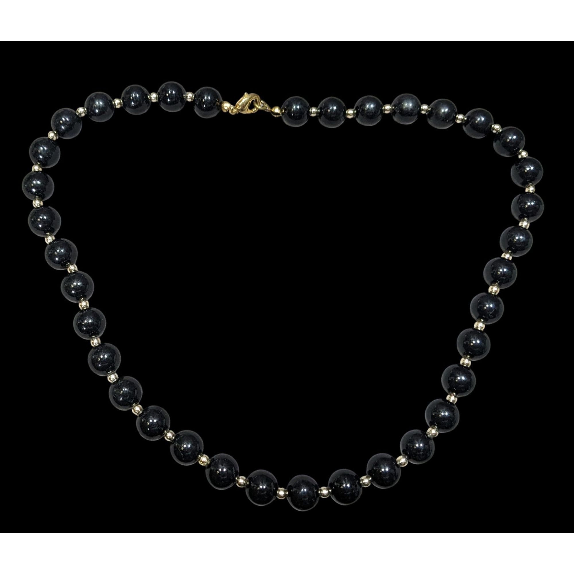 Other Elegant Corporate Goth Black Beaded Necklace With Silver Ton Size ONE SIZE - 1 Thumbnail