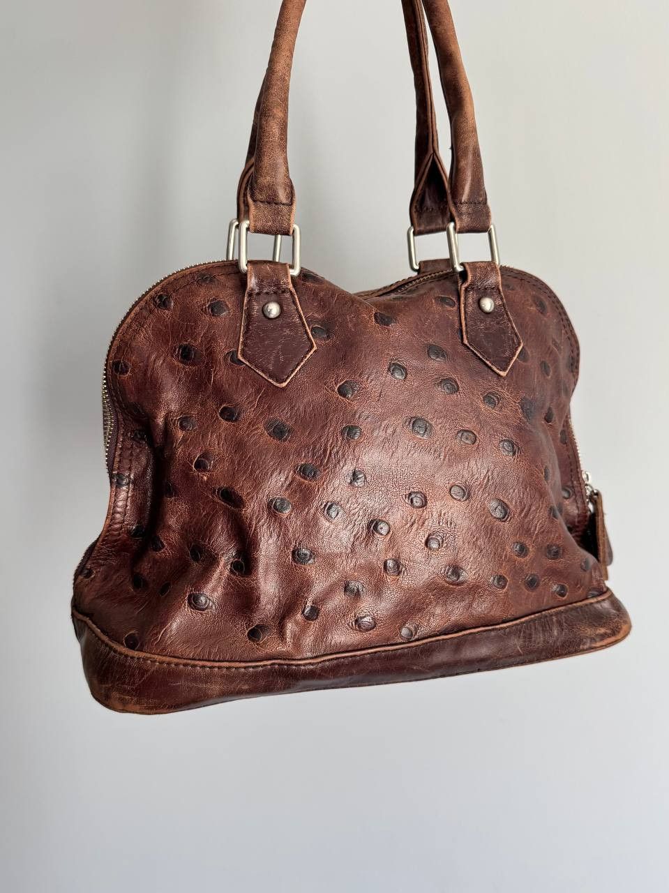 Vintage Vintage Leather Handbag Ostrich Embossed Brown Shoulder Bag Size ONE SIZE - 1 Thumbnail