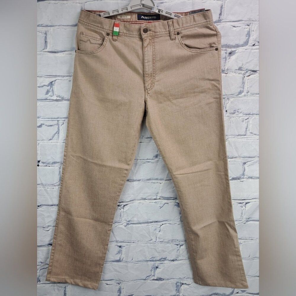 NWT Alberto Men's Modern Fit Jeans Italian Fabric Beige 819
