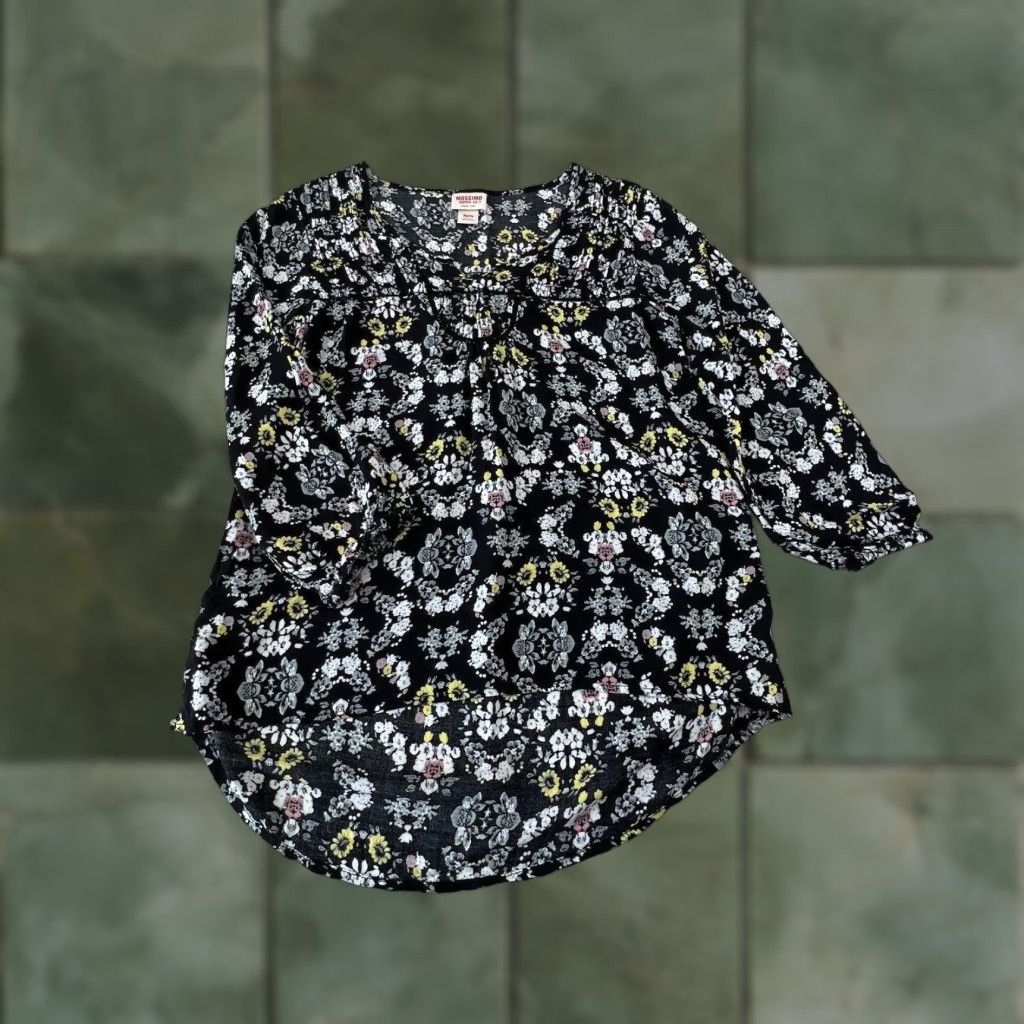 Mossimo Mossimo Women's XS Black Floral Peasant Blouse 3/4 Sleeves Top Size XS / US 0-2 / IT 36-38 - 1 Thumbnail