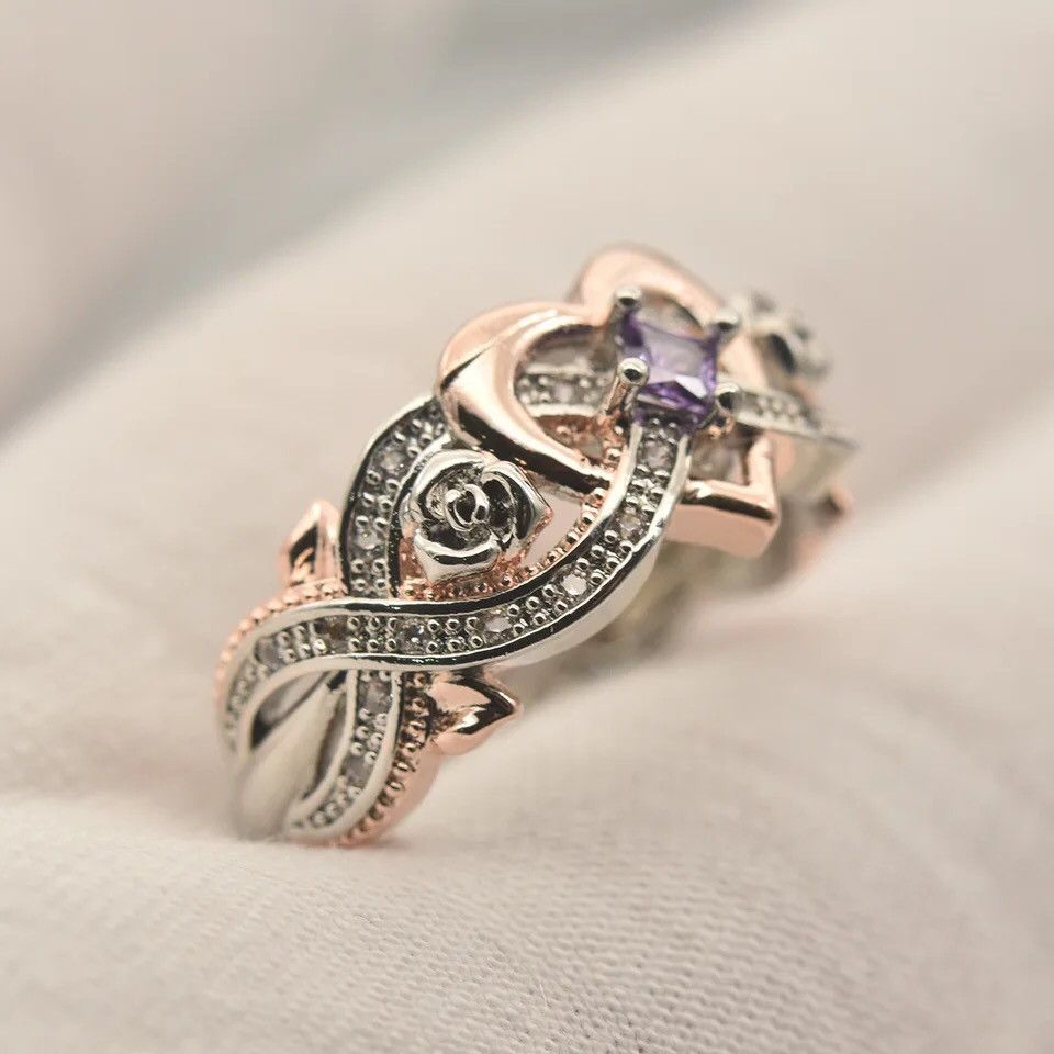 Designer × Jewelry Heart Rings with Romantic Rose Flower Size ONE SIZE - 2 Thumbnail