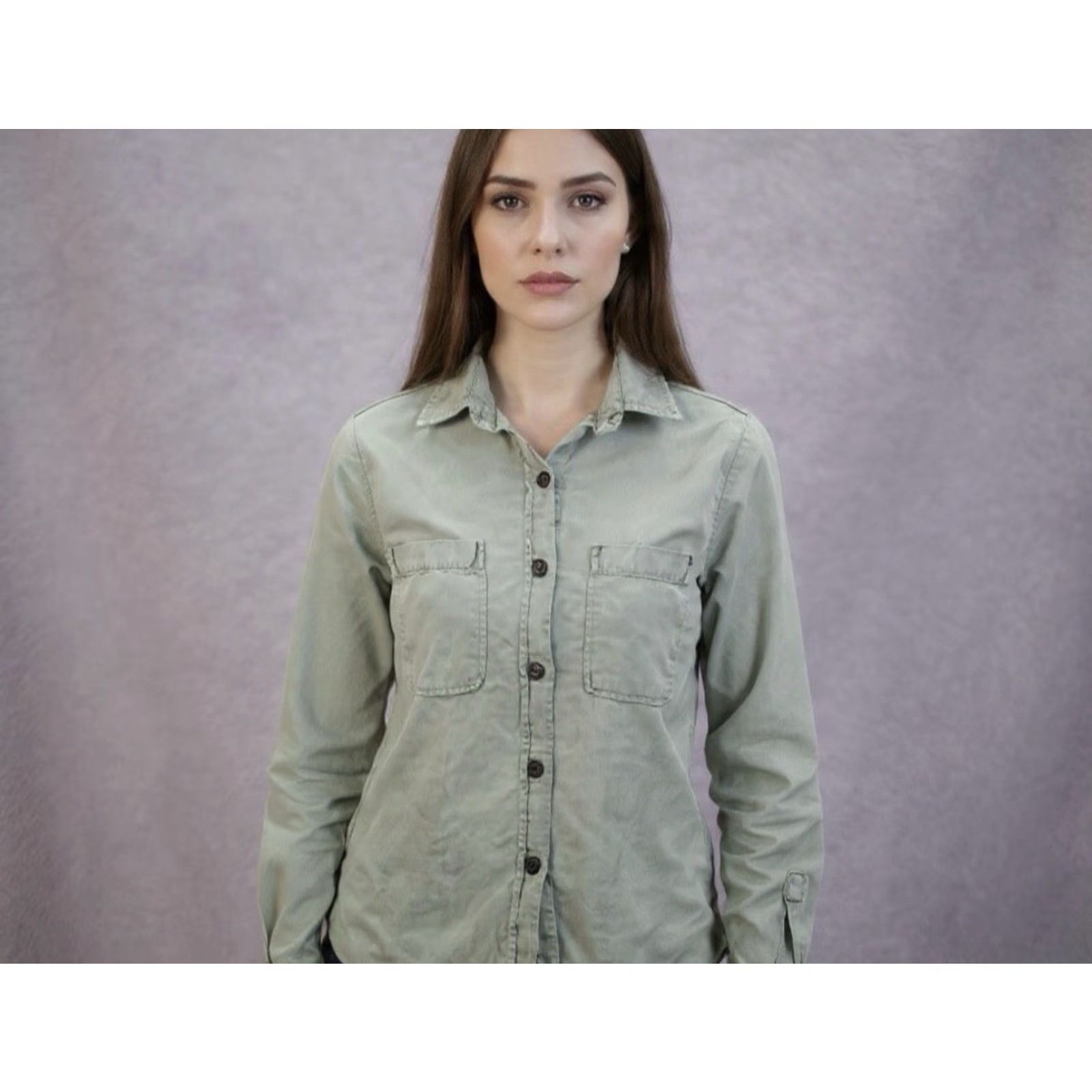 Zara Zara Shirt Womens XS Army Military Green Lyocell Collared Button-Up Workwear Long Sleeve Oversized Closet Basic Size XS / US 0-2 / IT 36-38 - 2 Thumbnail