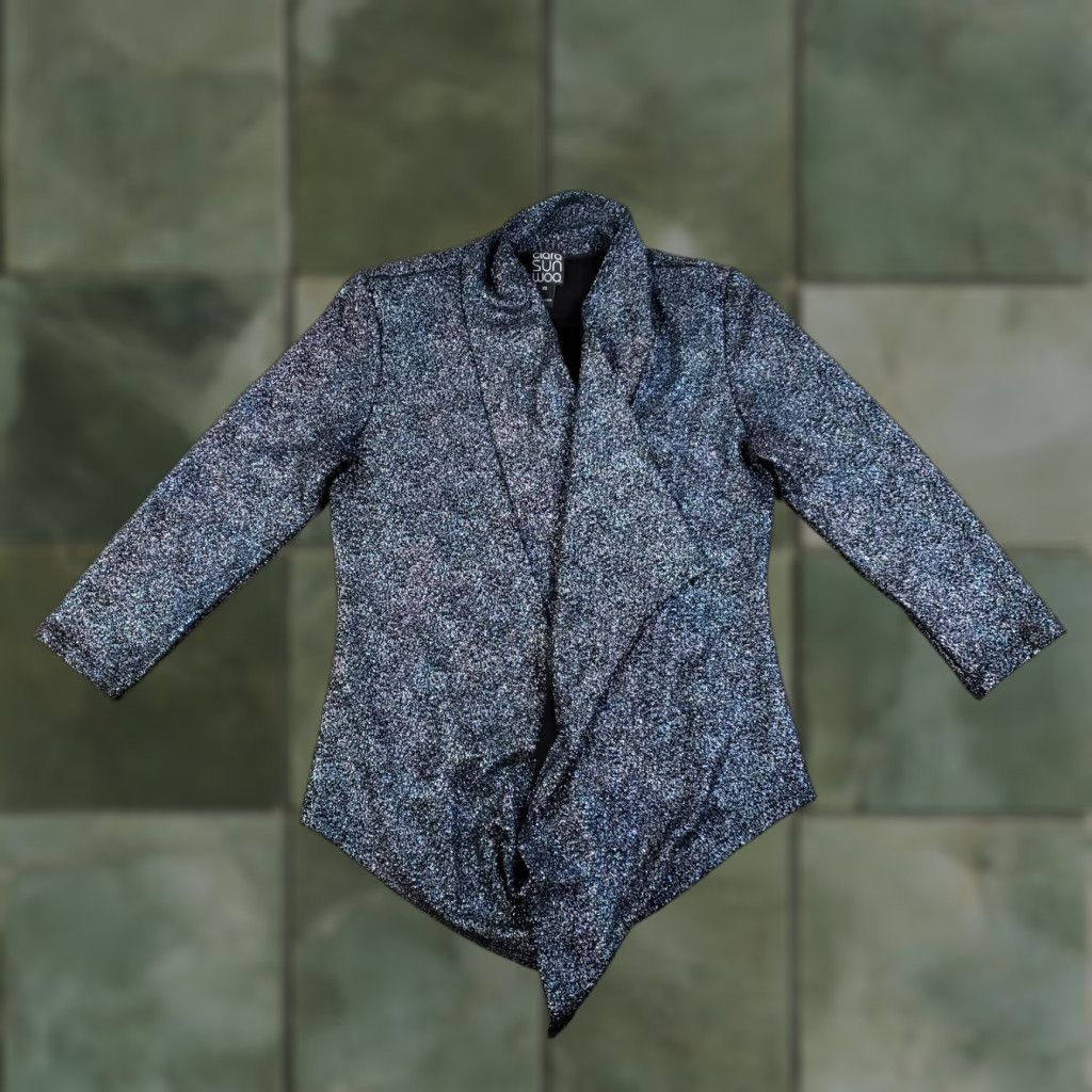 Vintage Clara Sun Woo Sweater Cardigan Womens XS Black Blue Open Front Flowy Sparkly Size XS / US 0-2 / IT 36-38 - 1 Thumbnail