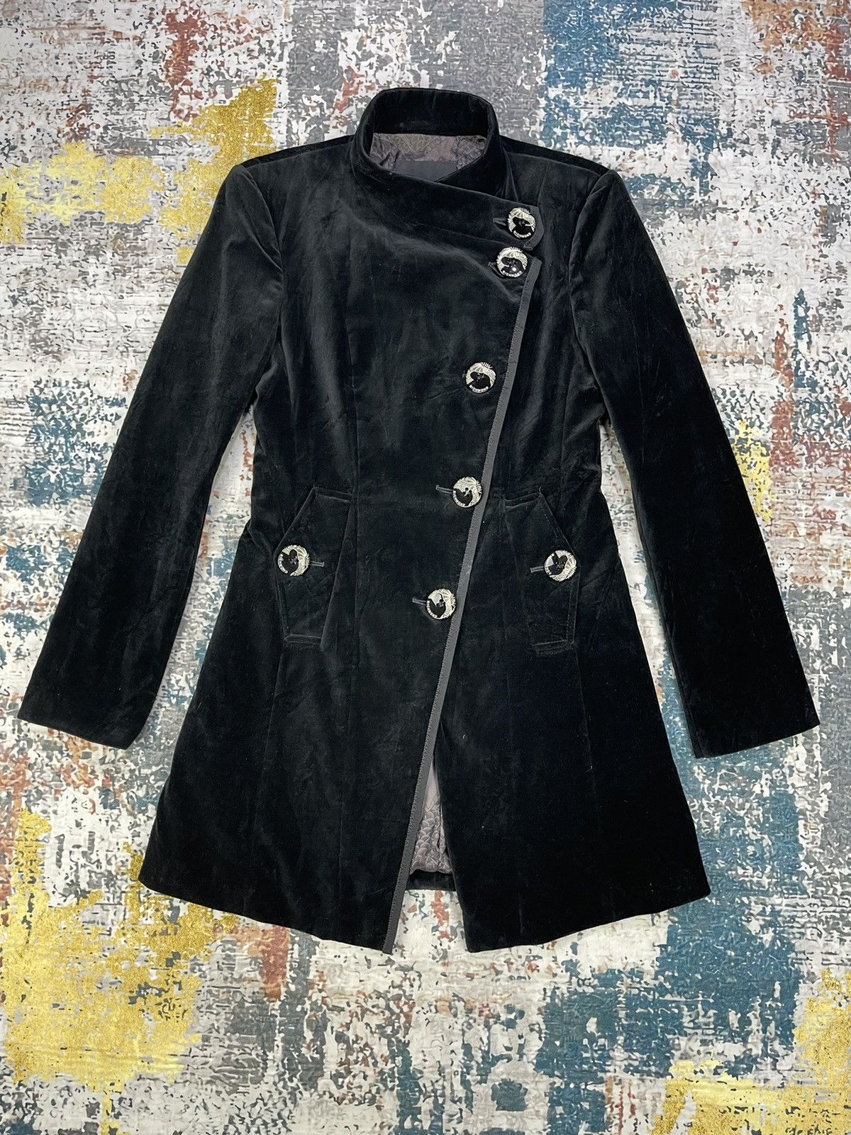 John Richmond Richmond X Black Velvet Assymetrical Long Coat Size S / US 4 / IT 40 - 1 Thumbnail