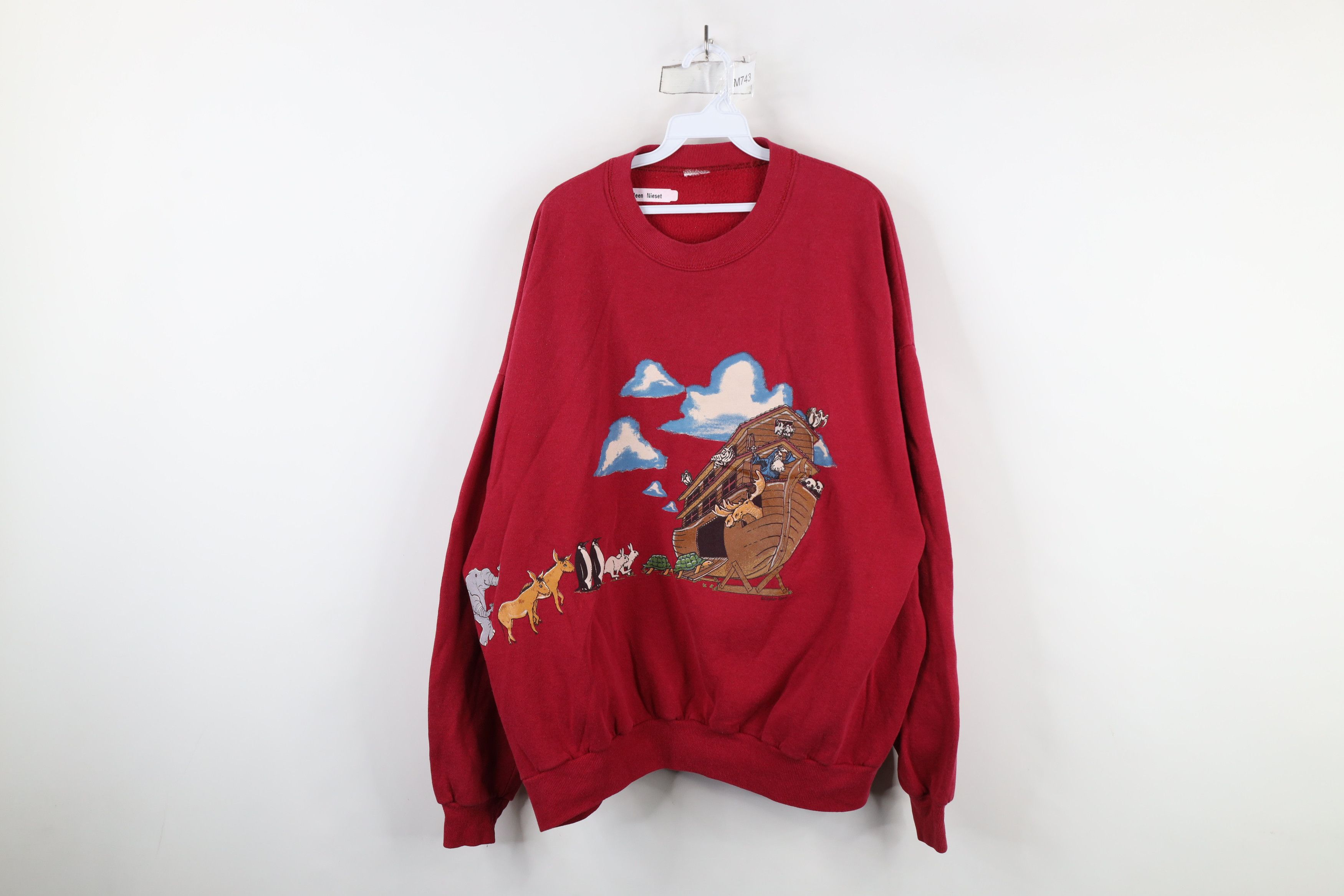 Vintage Vintage 90s Streetwear Christian Noahs Animals Sweatshirt Size 4XL / US 24-26 - 1 Thumbnail